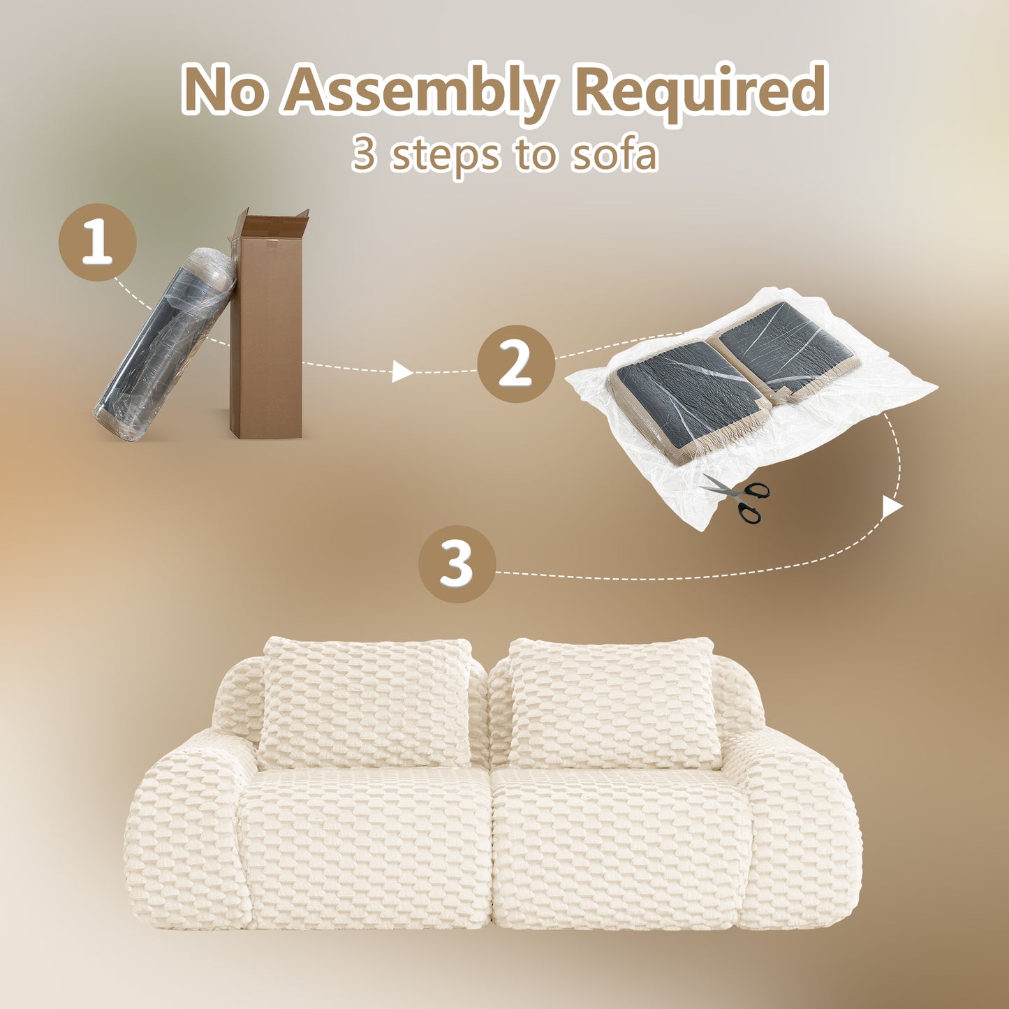 Flannelette Compression Sectional — 2/3/4-Seat — Cream / 2-Seat