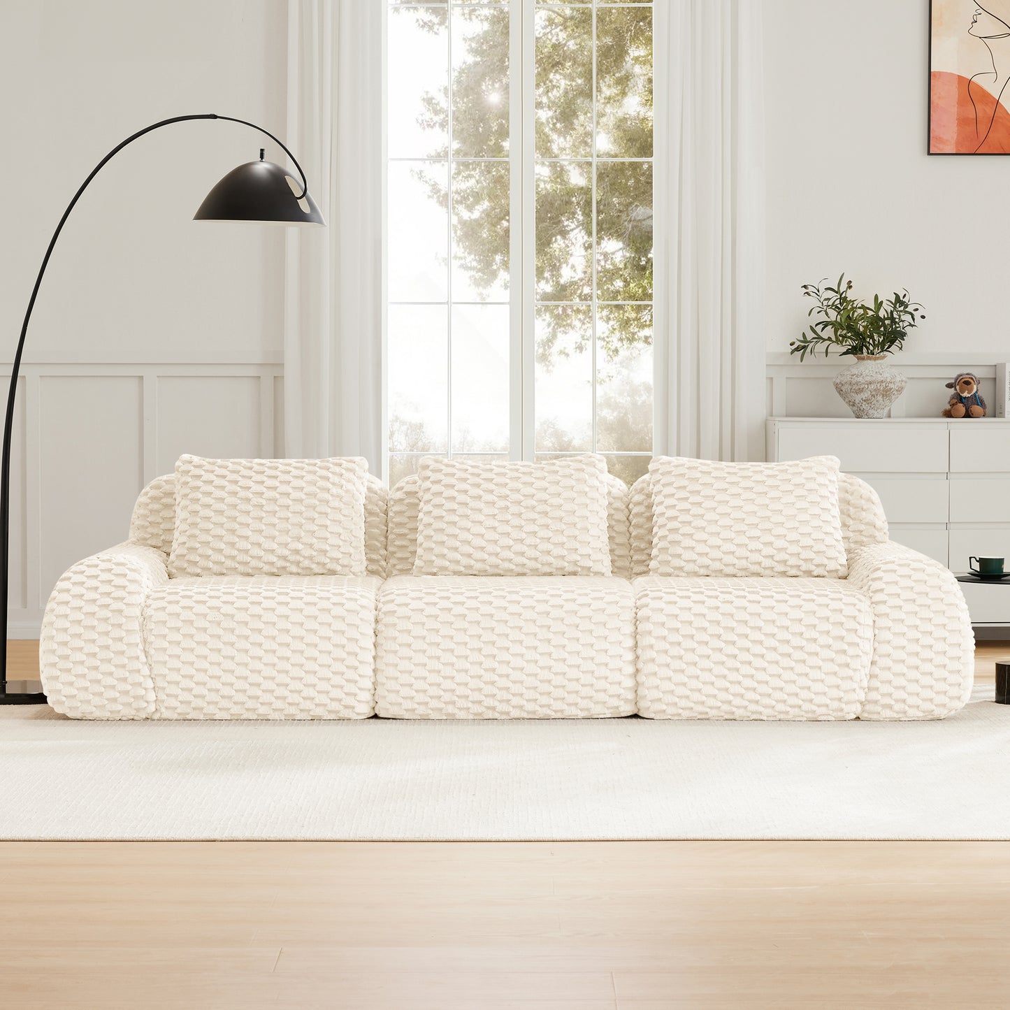 Flannelette Compression Sectional — 2/3/4-Seat — Cream / 3-Seat