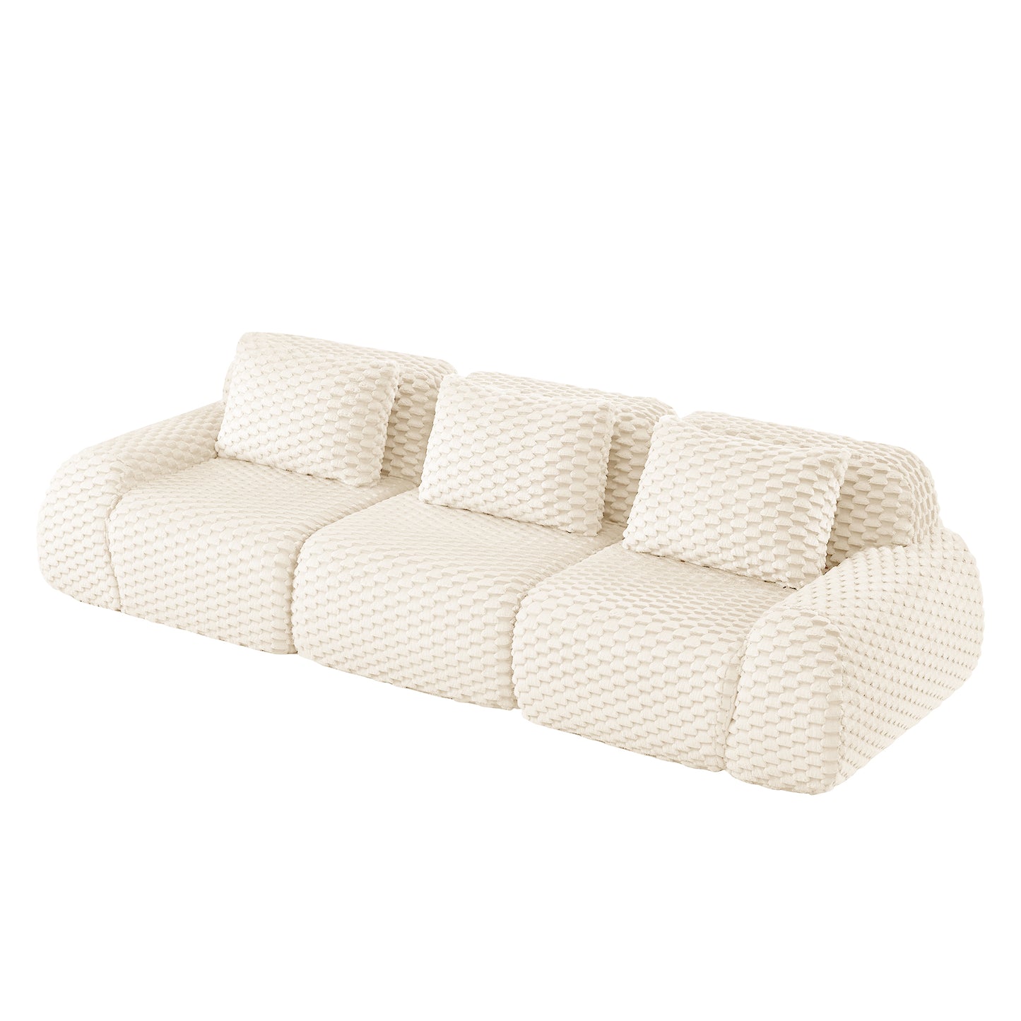 Flannelette Compression Sectional — 2/3/4-Seat — Cream / 3-Seat