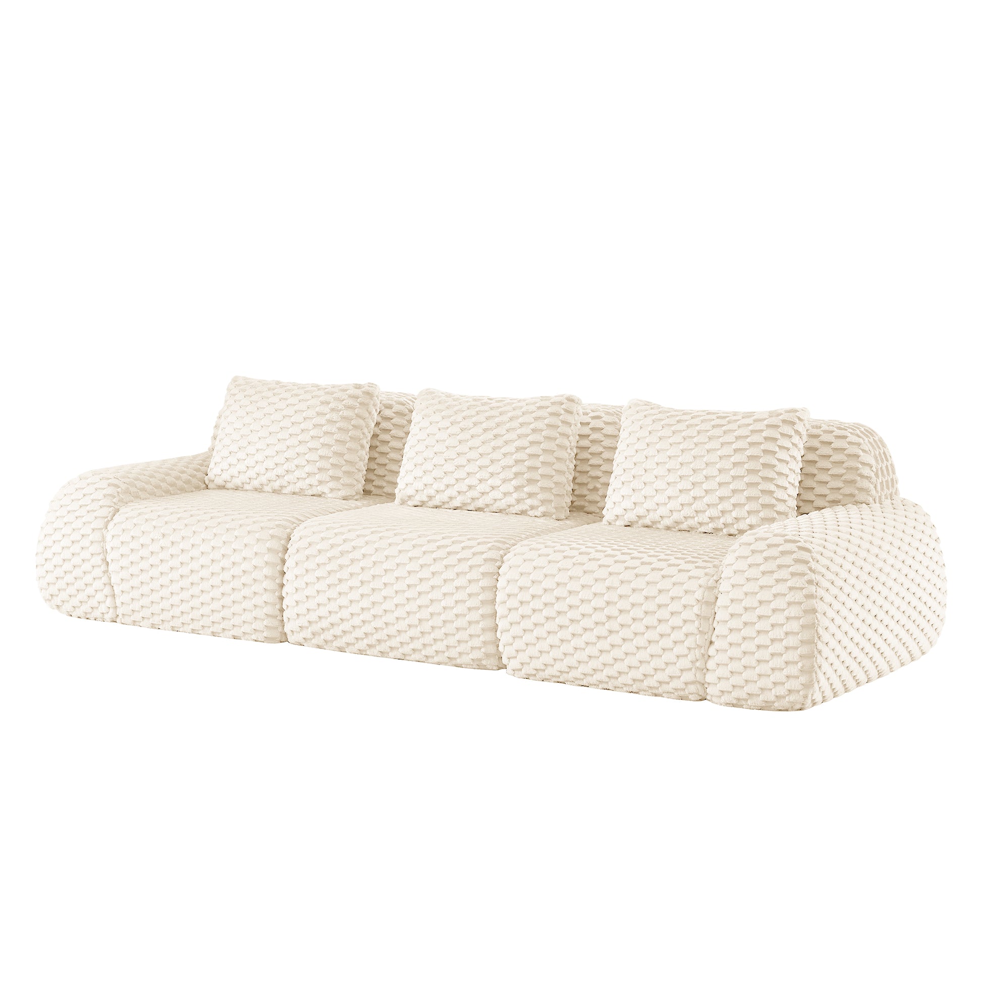 Flannelette Compression Sectional — 2/3/4-Seat — Cream / 3-Seat