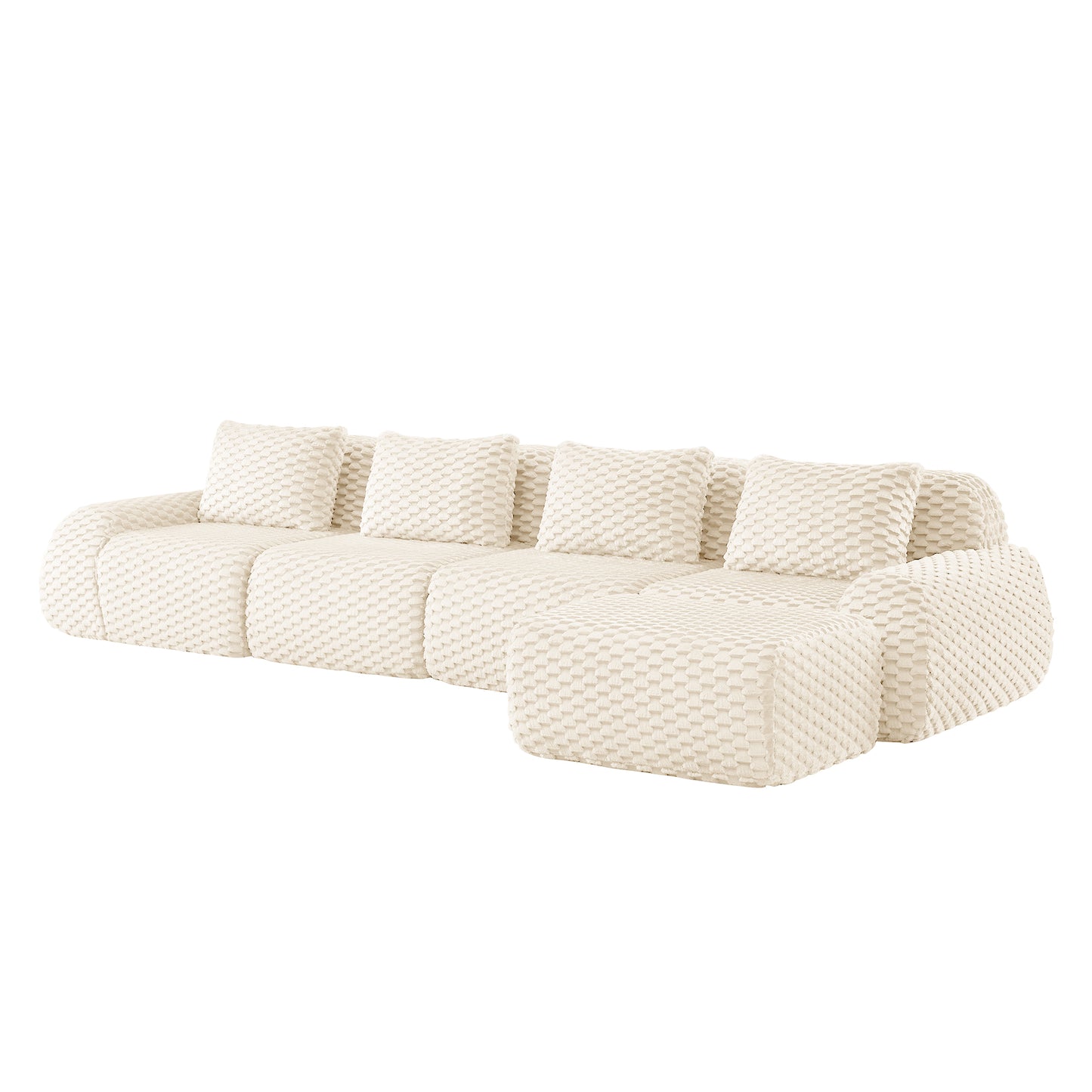 Flannelette Compression Sectional — 2/3/4-Seat — Cream / 4-Seat + 1 Ottoman
