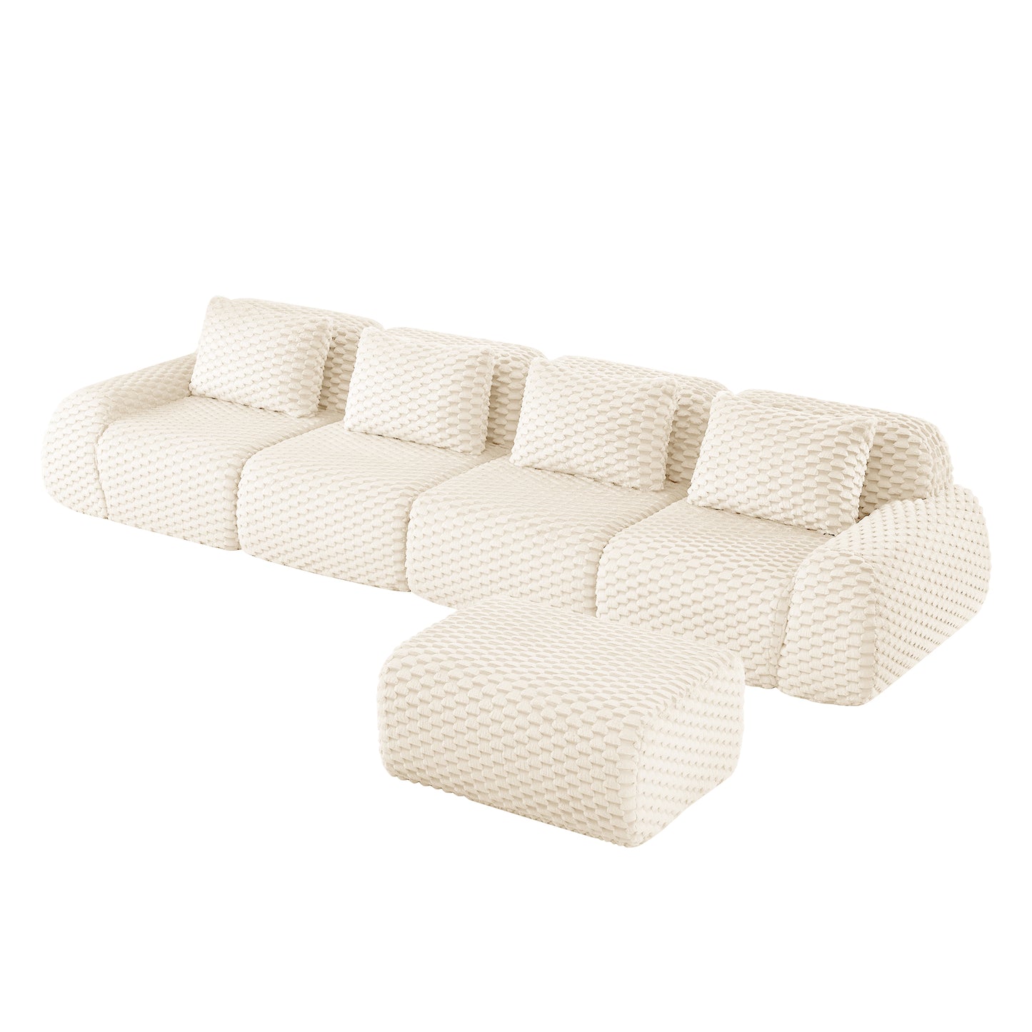 Flannelette Compression Sectional — 2/3/4-Seat — Cream / 4-Seat + 1 Ottoman