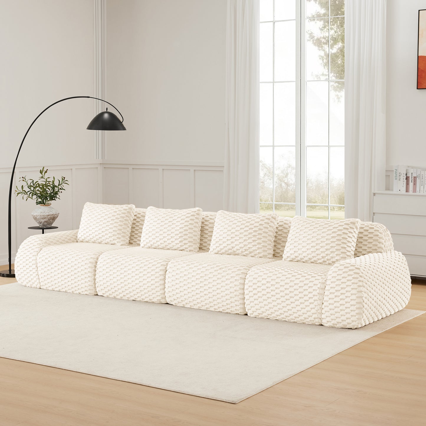 Flannelette Compression Sectional — 2/3/4-Seat — Cream / 4-Seat
