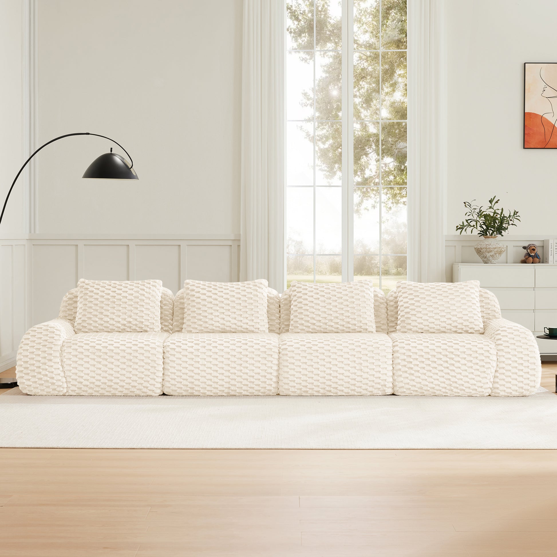 Flannelette Compression Sectional — 2/3/4-Seat — Cream / 4-Seat