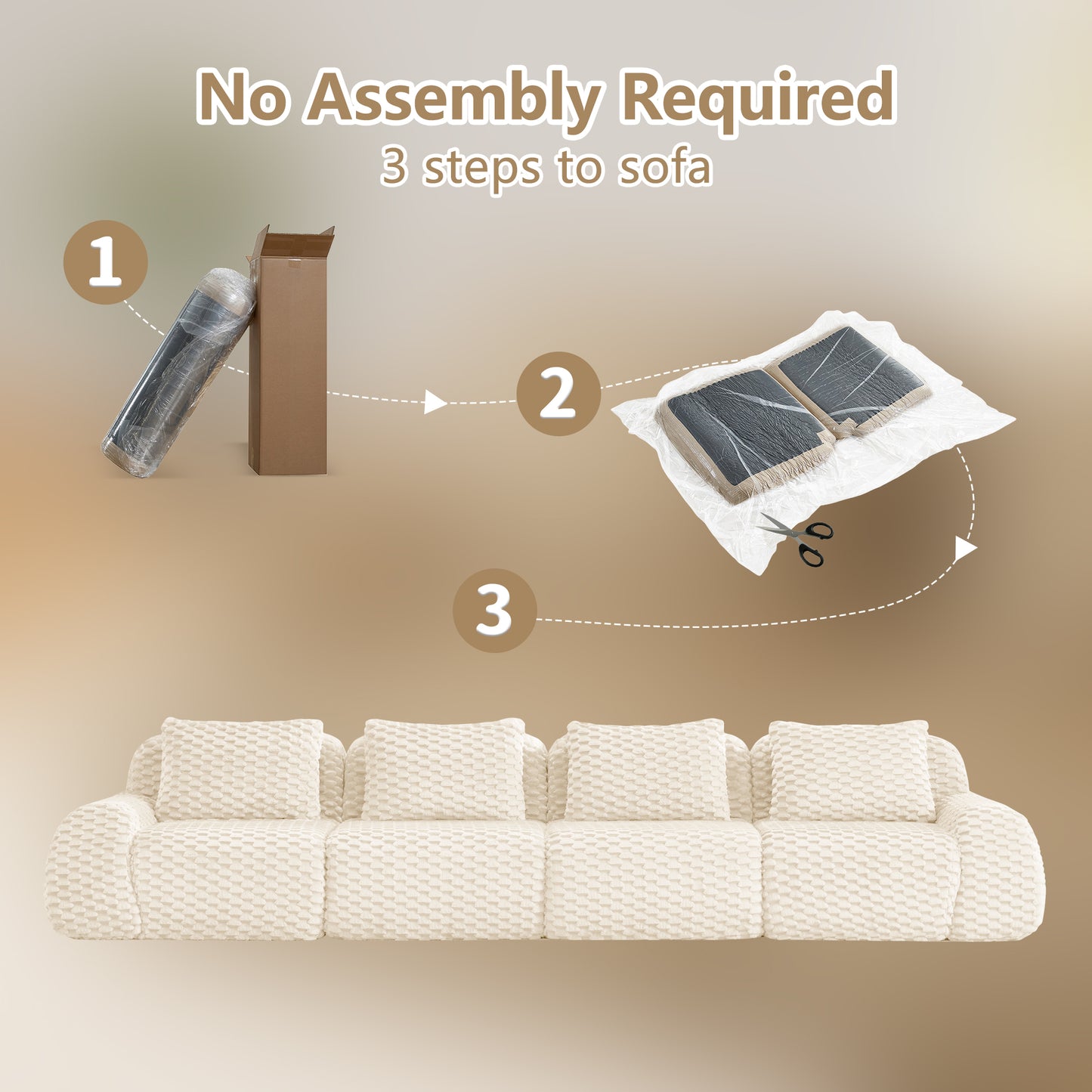 Flannelette Compression Sectional — 2/3/4-Seat — Cream / 4-Seat