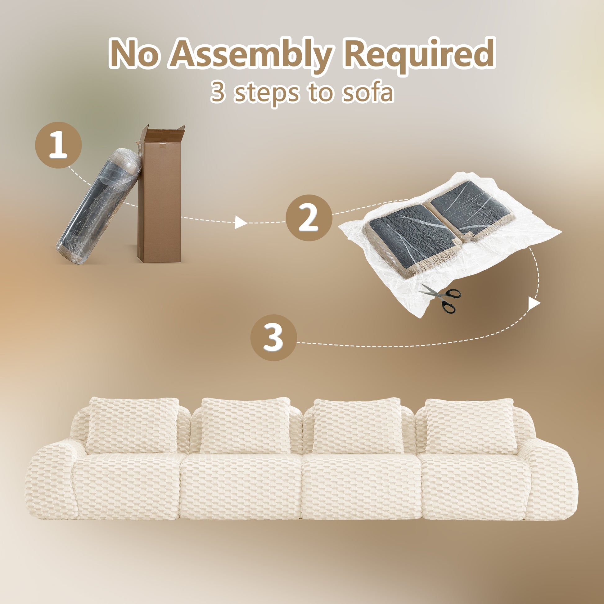 Flannelette Compression Sectional — 2/3/4-Seat — Cream / 4-Seat