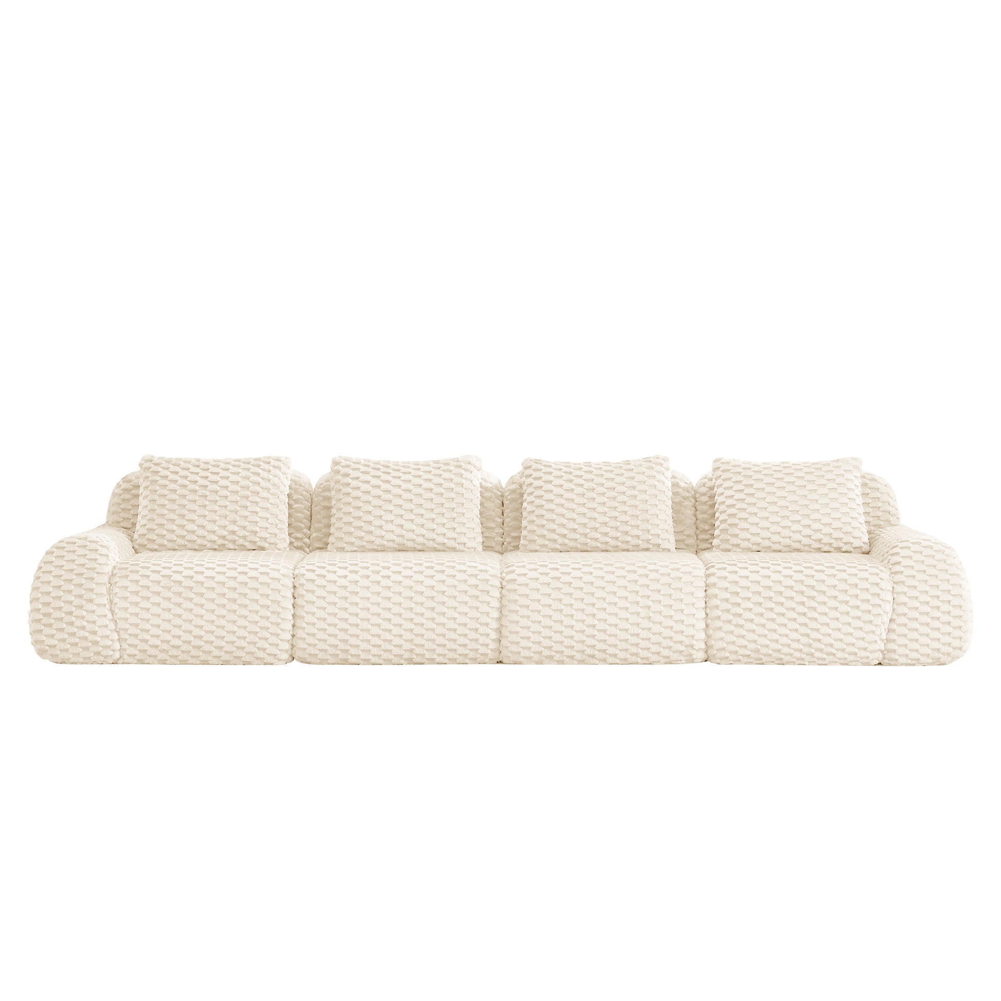 Flannelette Compression Sectional — 2/3/4-Seat — Cream / 4-Seat