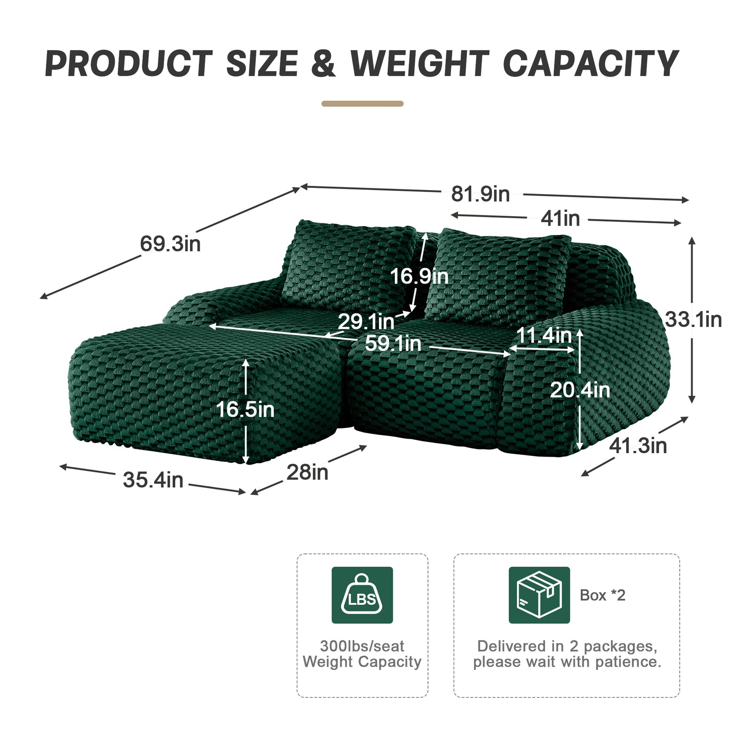Flannelette Compression Sectional — 2/3/4-Seat — Green / 2-Seat + 1 Ottoman