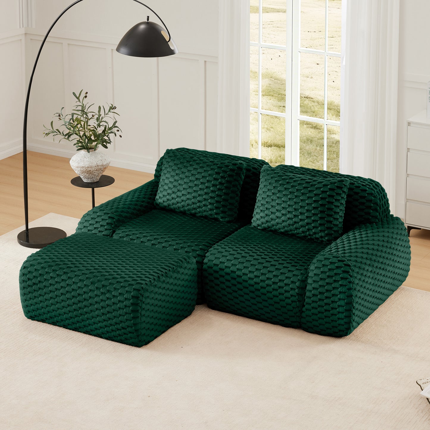 Flannelette Compression Sectional — 2/3/4-Seat — Green / 2-Seat + 1 Ottoman