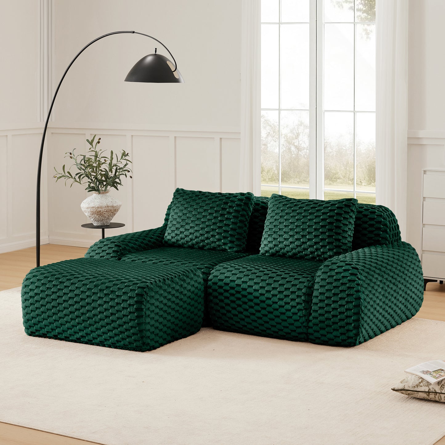 Flannelette Compression Sectional — 2/3/4-Seat — Green / 2-Seat + 1 Ottoman