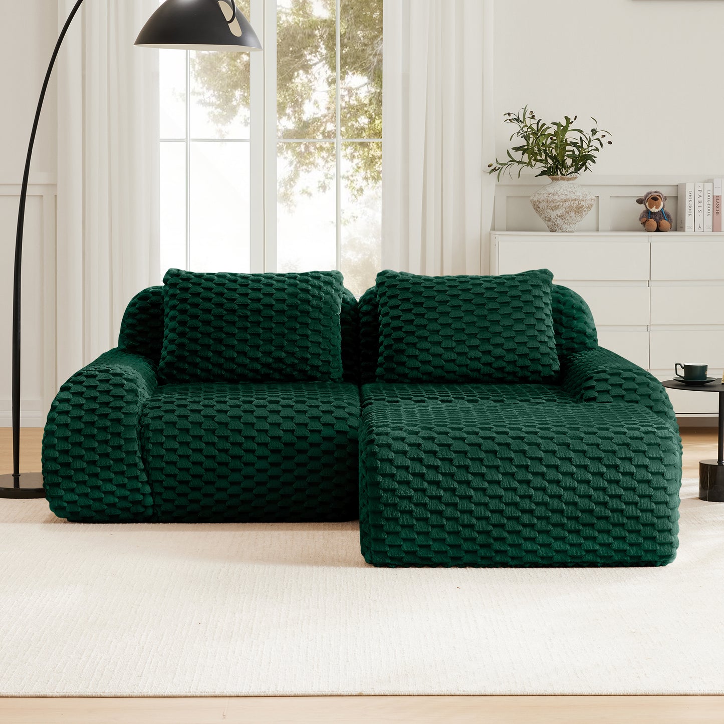 Flannelette Compression Sectional — 2/3/4-Seat — Green / 2-Seat + 1 Ottoman