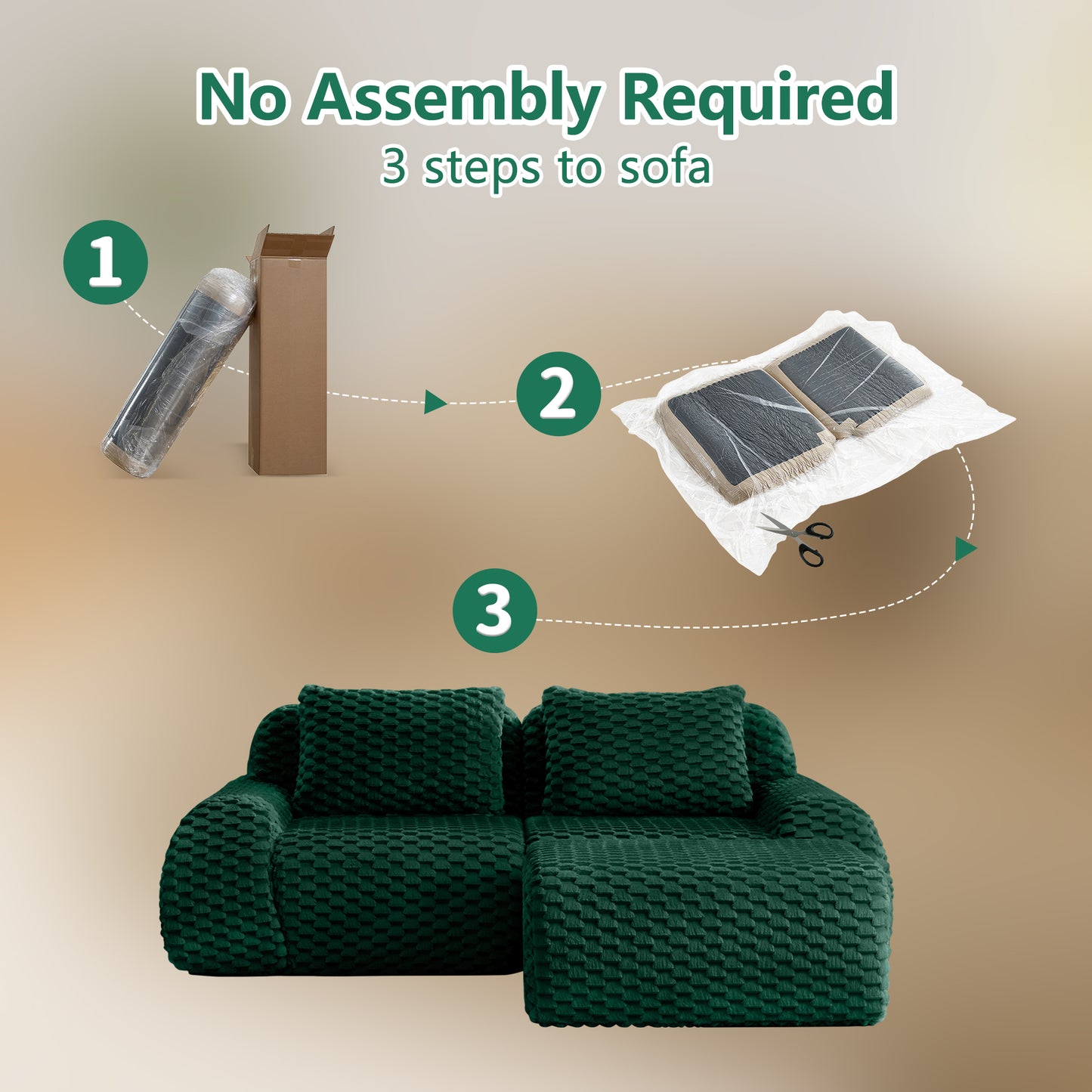 Flannelette Compression Sectional — 2/3/4-Seat — Green / 2-Seat + 1 Ottoman