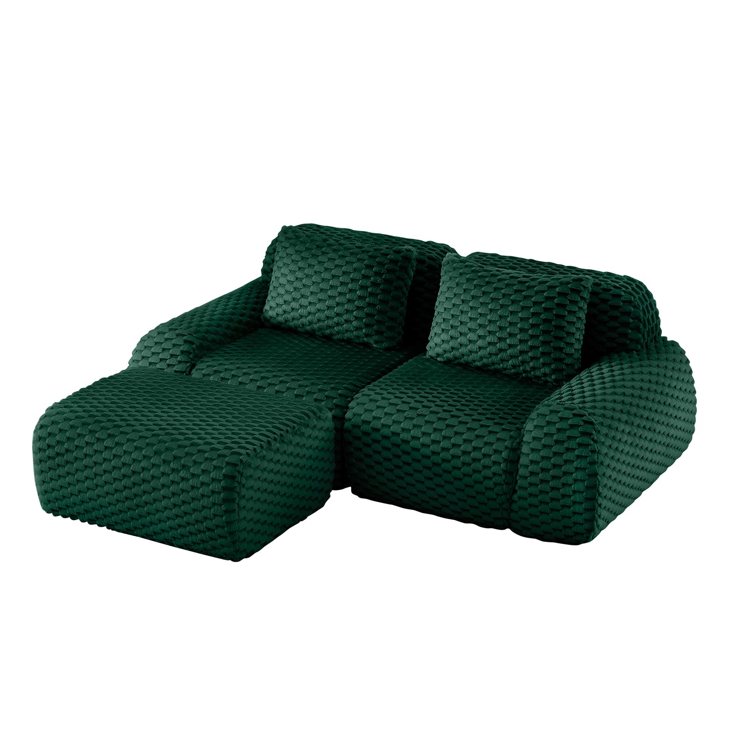 Flannelette Compression Sectional — 2/3/4-Seat — Green / 2-Seat + 1 Ottoman