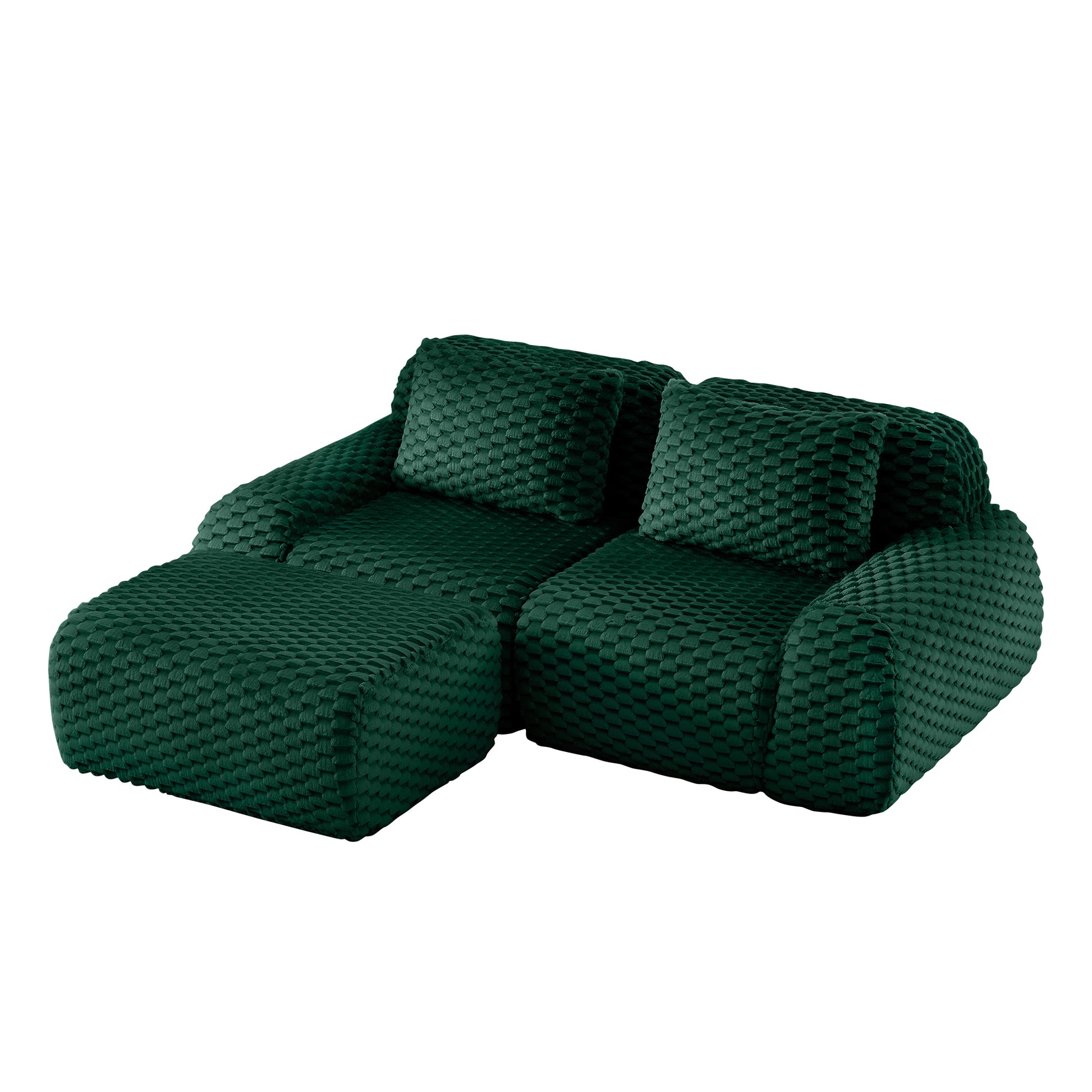 Flannelette Compression Sectional — 2/3/4-Seat — Green / 2-Seat + 1 Ottoman