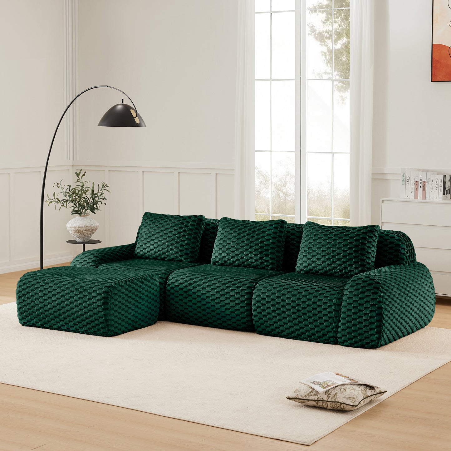 Flannelette Compression Sectional — 2/3/4-Seat — Green / 3-Seat + 1 Ottoman