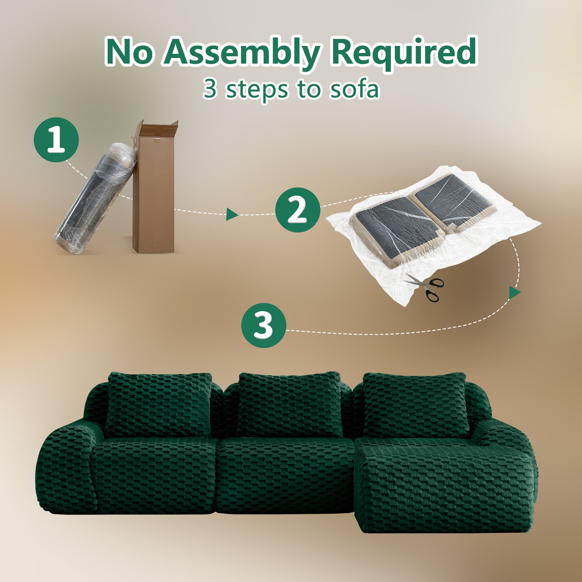 Flannelette Compression Sectional — 2/3/4-Seat — Green / 3-Seat + 1 Ottoman