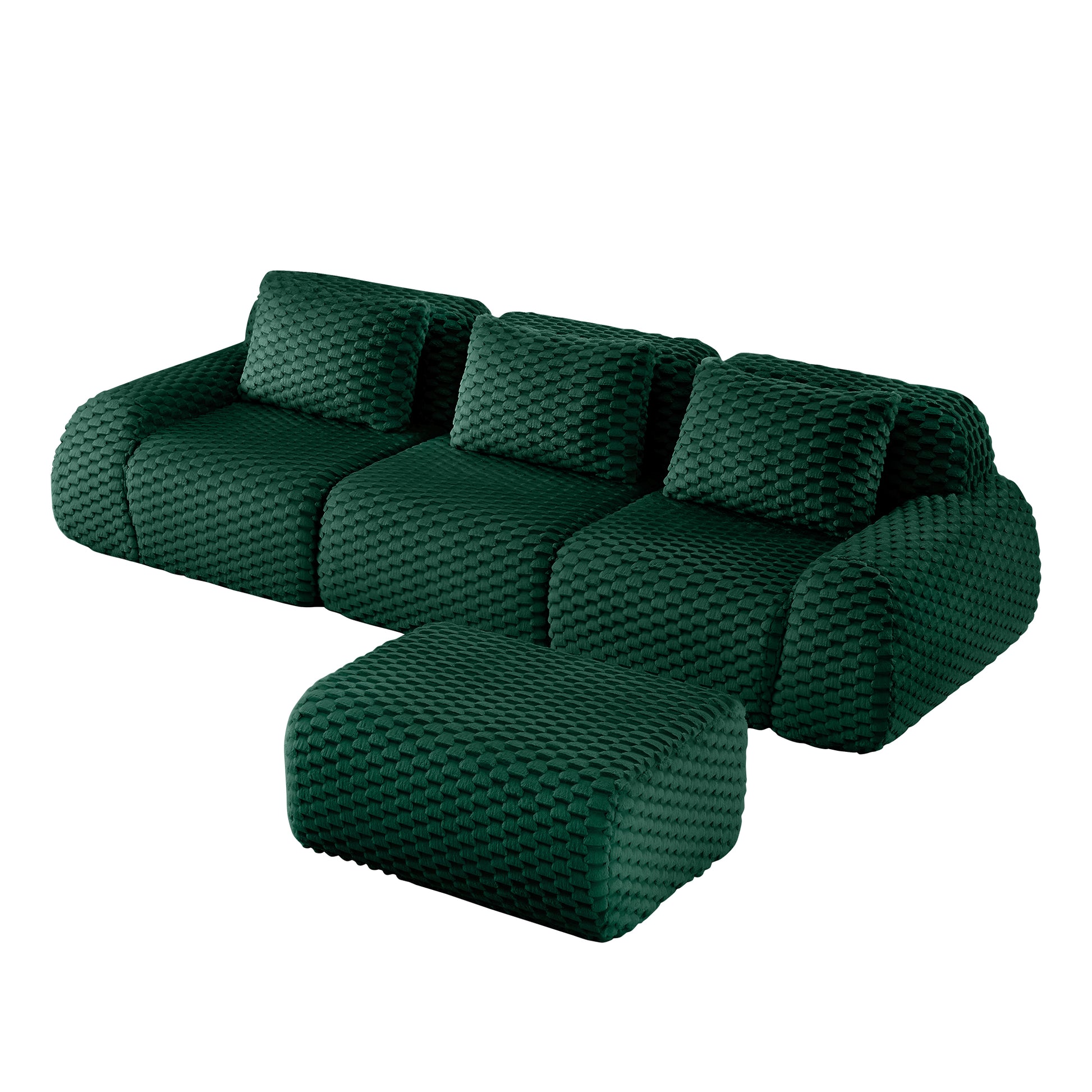 Flannelette Compression Sectional — 2/3/4-Seat — Green / 3-Seat + 1 Ottoman