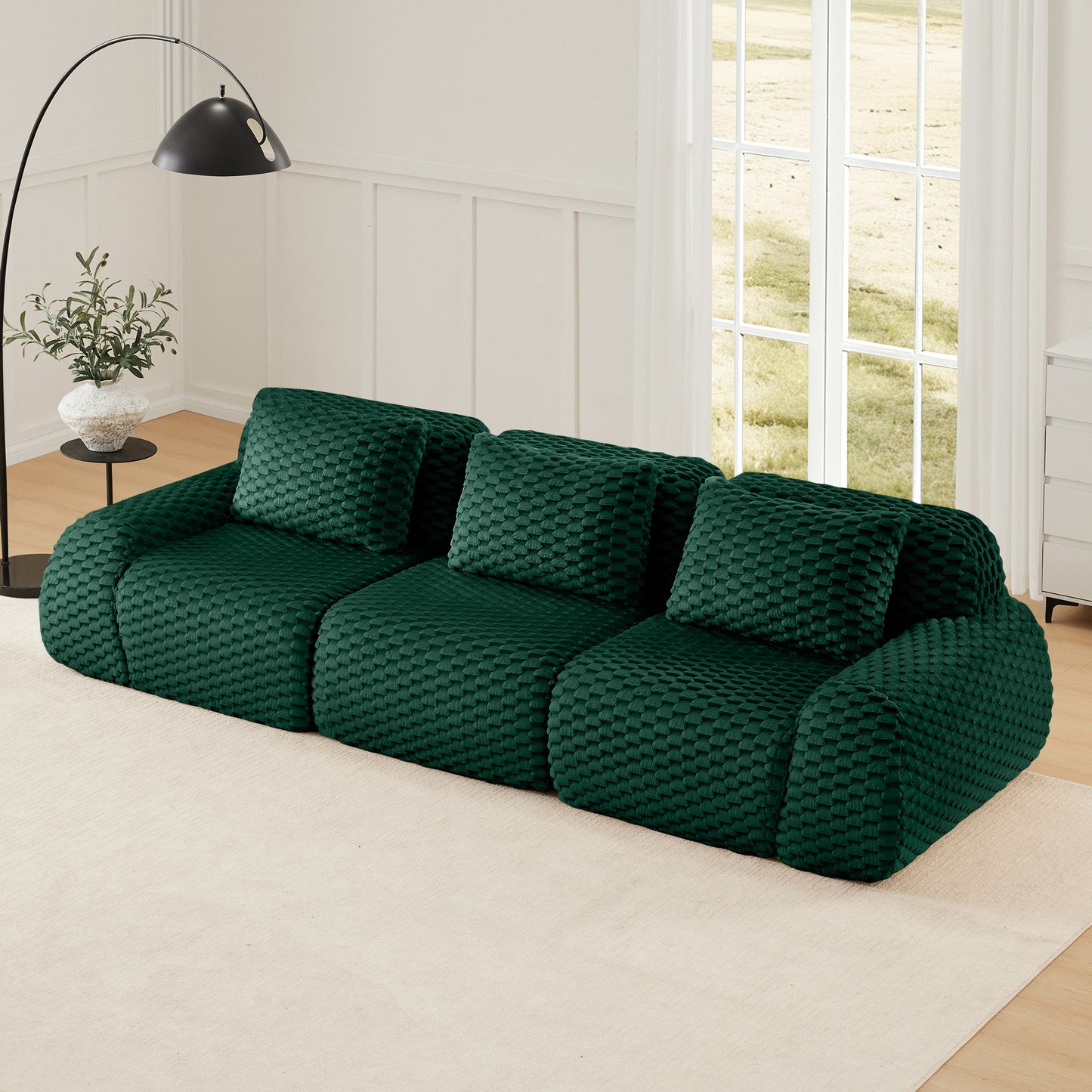 Flannelette Compression Sectional — 2/3/4-Seat — Green / 3-Seat