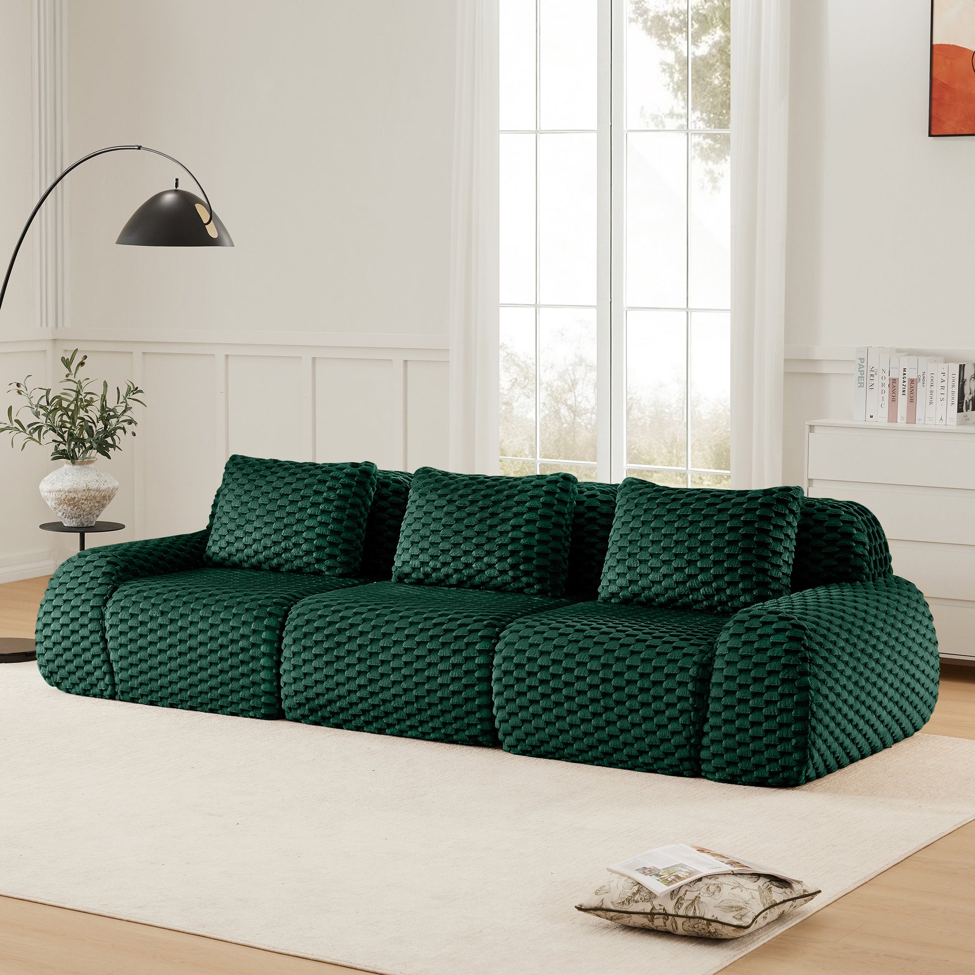 Flannelette Compression Sectional — 2/3/4-Seat — Green / 3-Seat