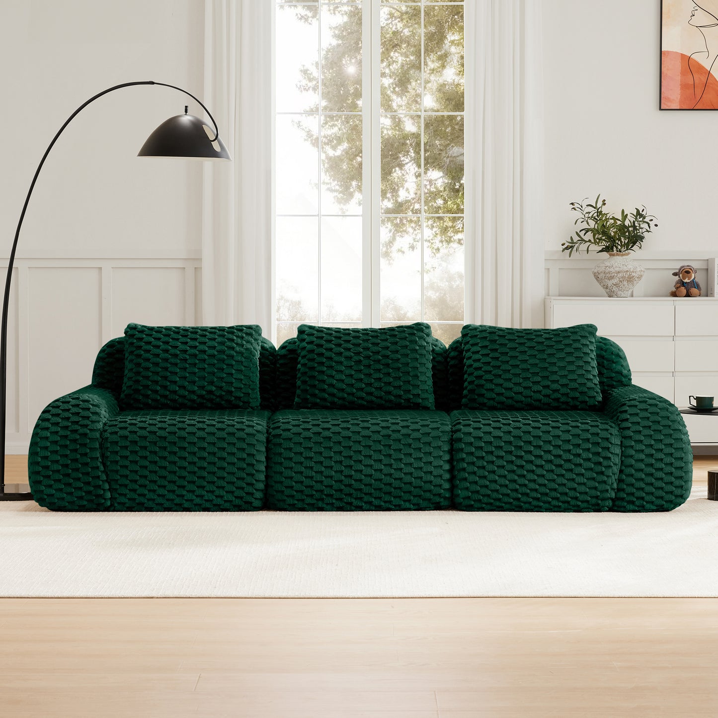 Flannelette Compression Sectional — 2/3/4-Seat — Green / 3-Seat