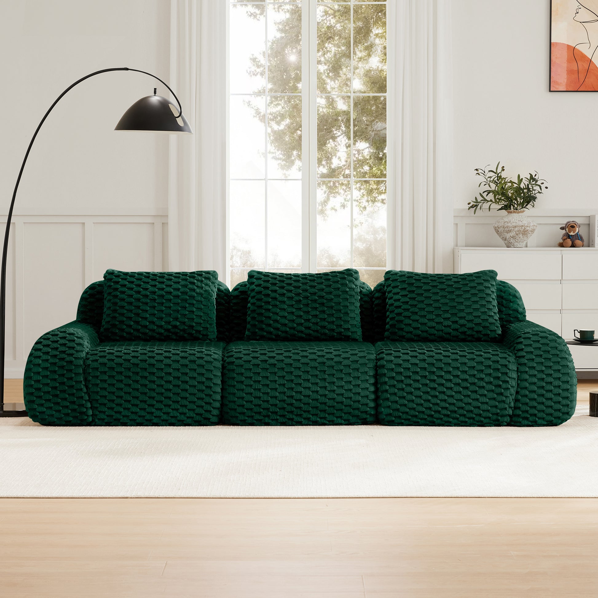 Flannelette Compression Sectional — 2/3/4-Seat — Green / 3-Seat