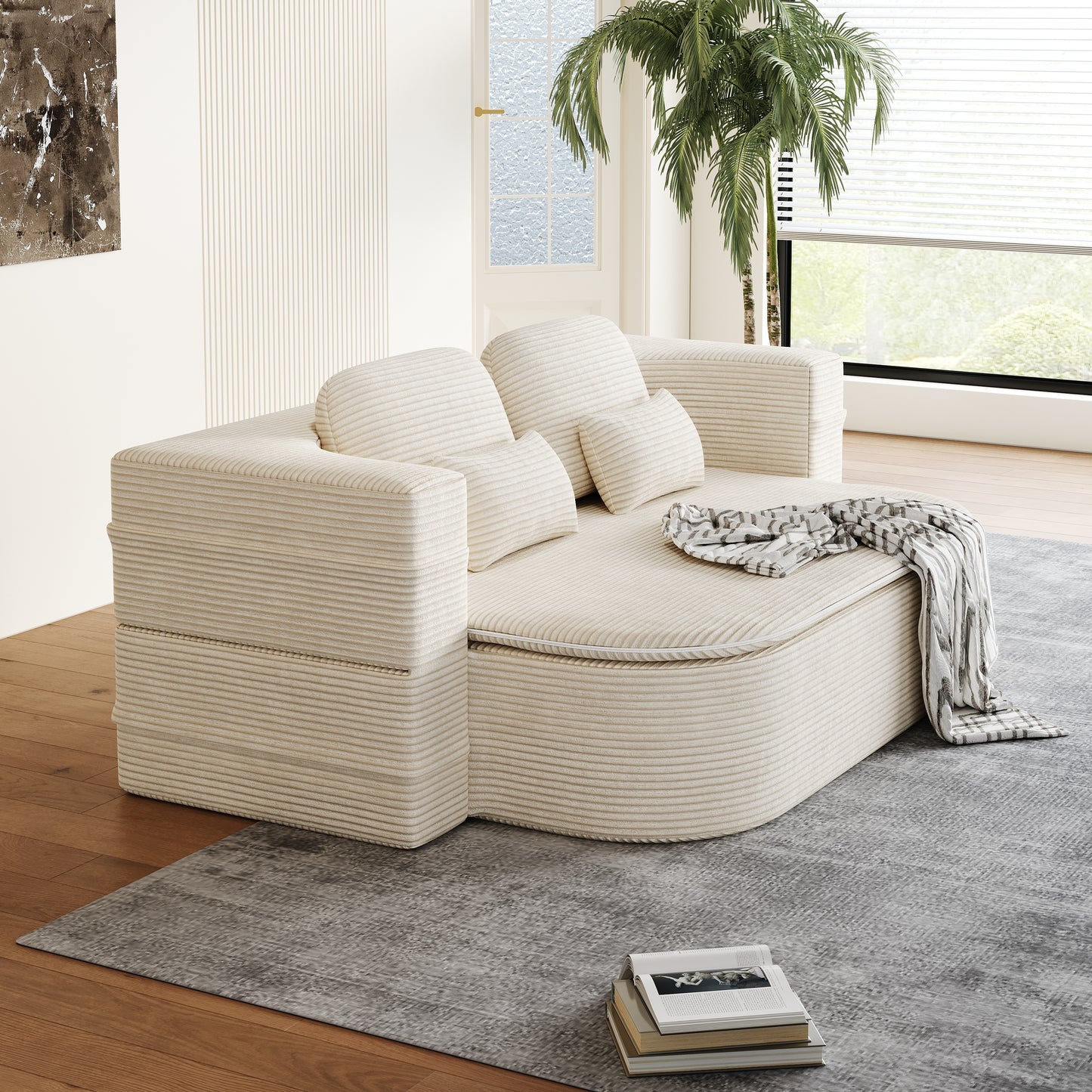 Corduroy Compression Sofa — 3-Seat, 75"W — Beige