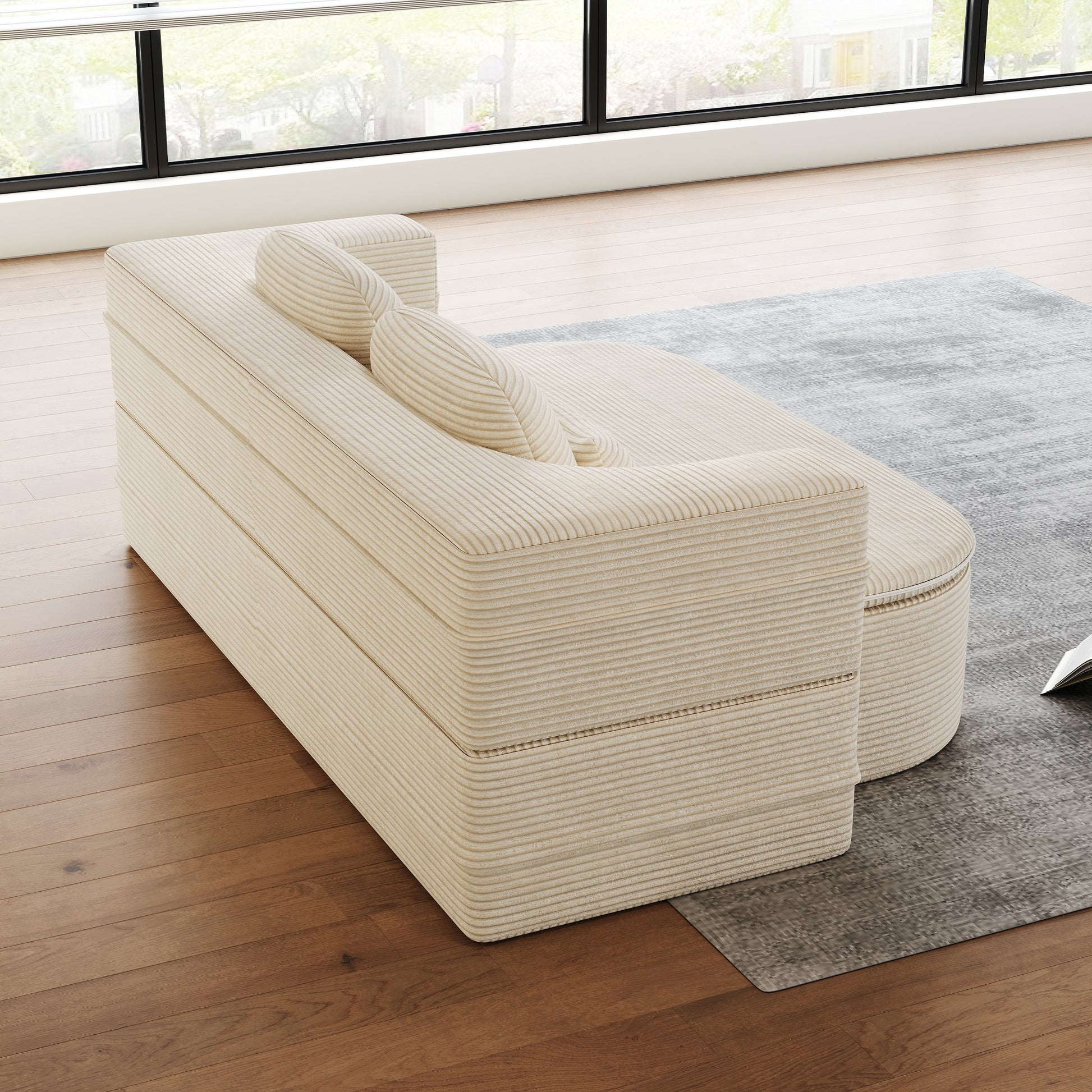 Corduroy Compression Sofa — 3-Seat, 75"W — Beige