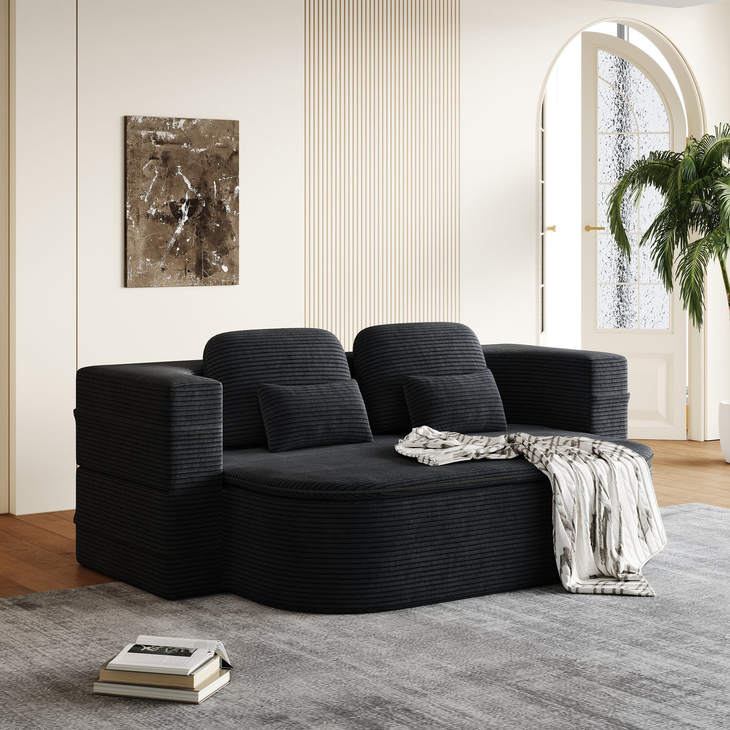 Corduroy Compression Sofa — 3-Seat, 75"W — Black