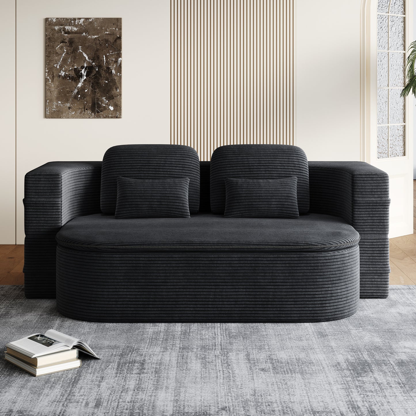 Corduroy Compression Sofa — 3-Seat, 75"W — Black