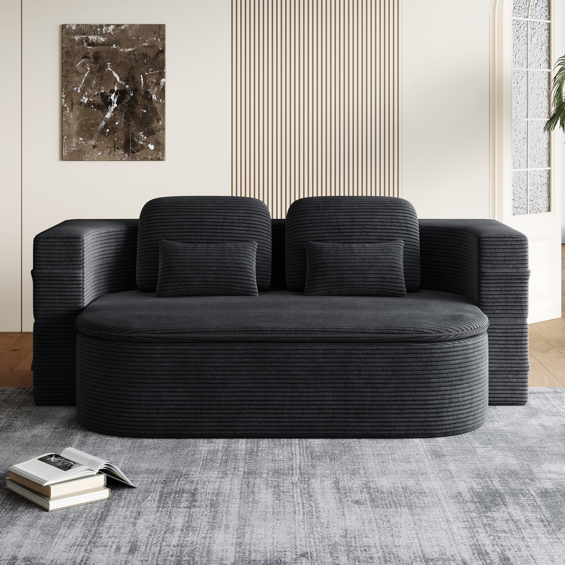 Corduroy Compression Sofa — 3-Seat, 75"W — Black