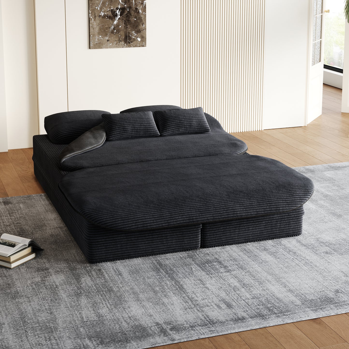 Corduroy Compression Sofa — 3-Seat, 75"W — Black