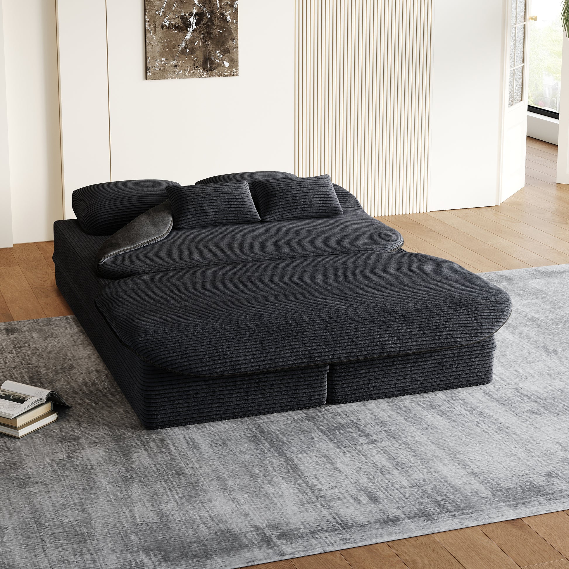 Corduroy Compression Sofa — 3-Seat, 75"W — Black