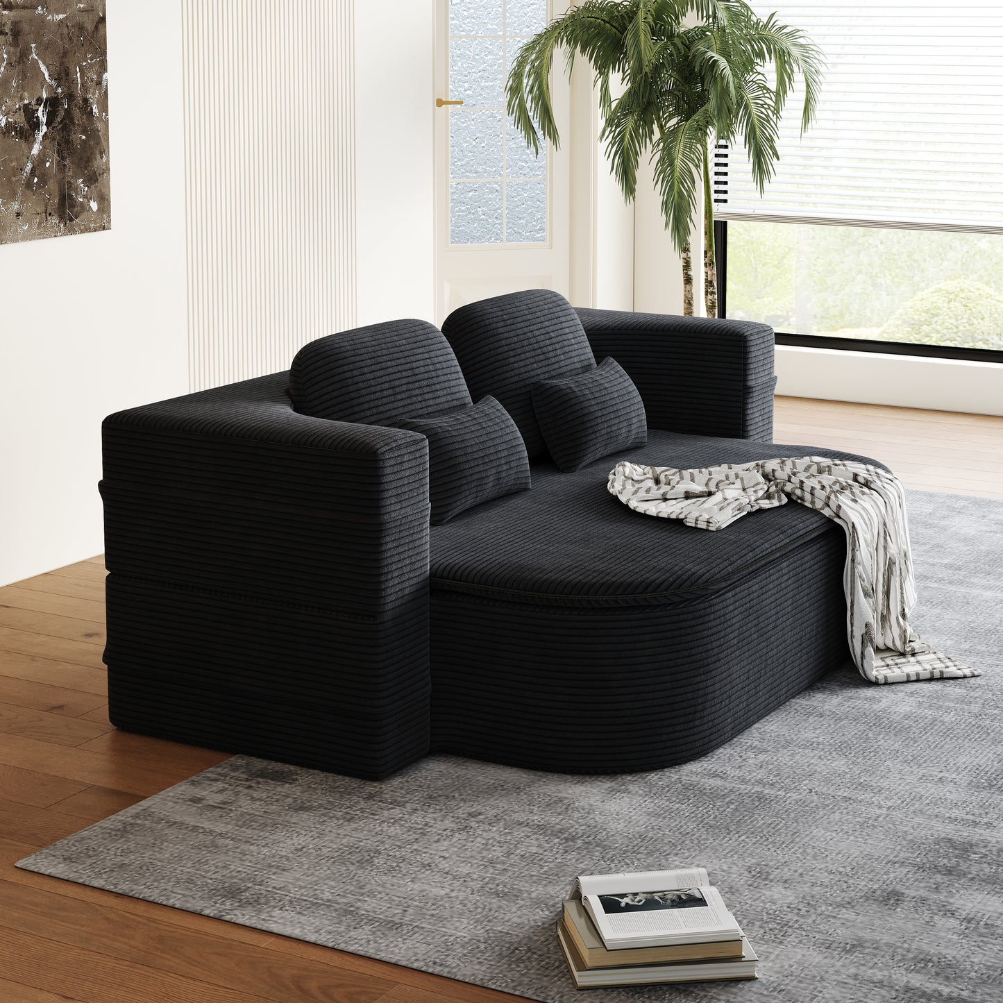 Corduroy Compression Sofa — 3-Seat, 75"W — Black