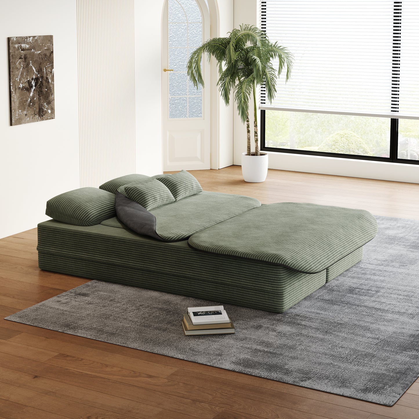 Corduroy Compression Sofa — 3-Seat, 75"W — Green