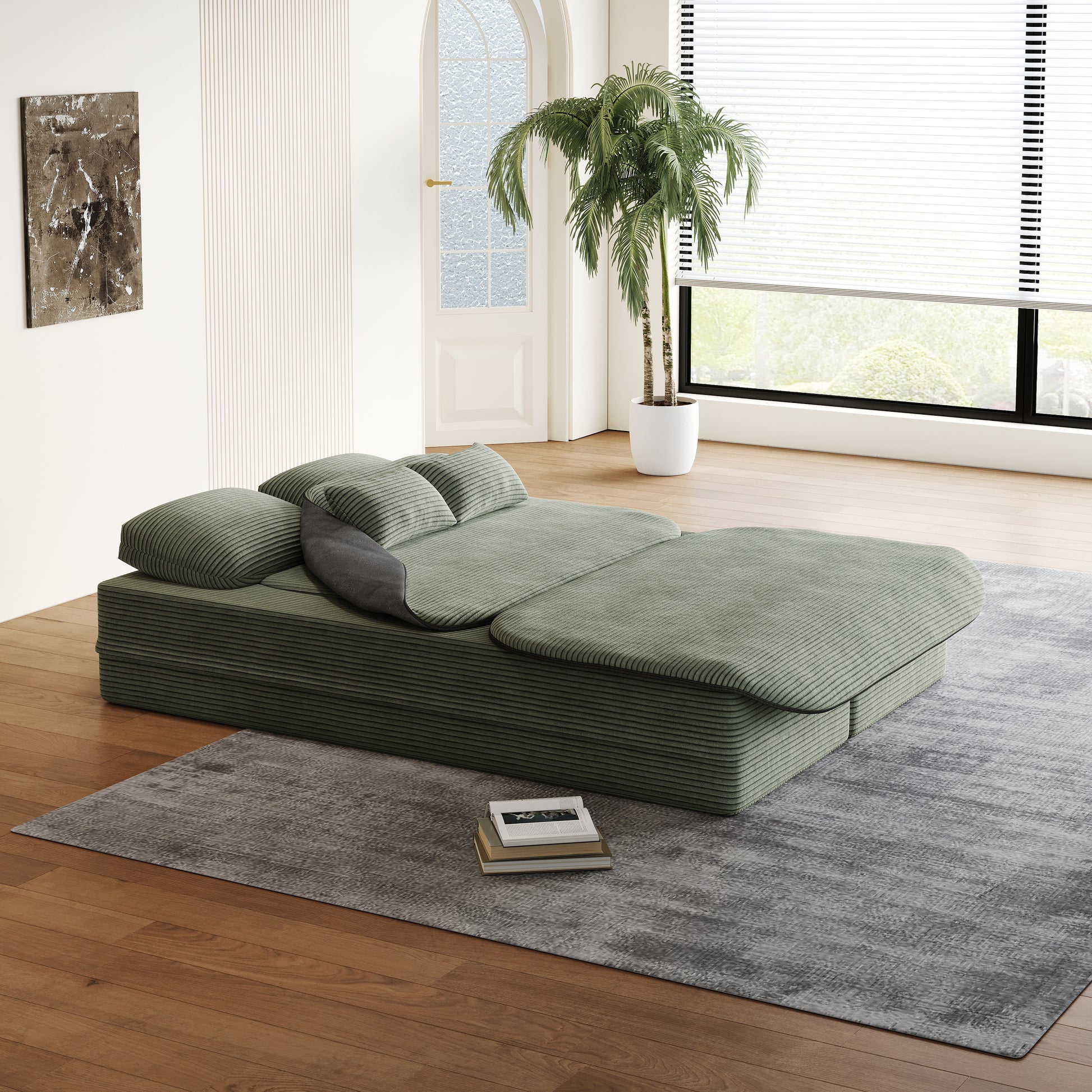Corduroy Compression Sofa — 3-Seat, 75"W — Green