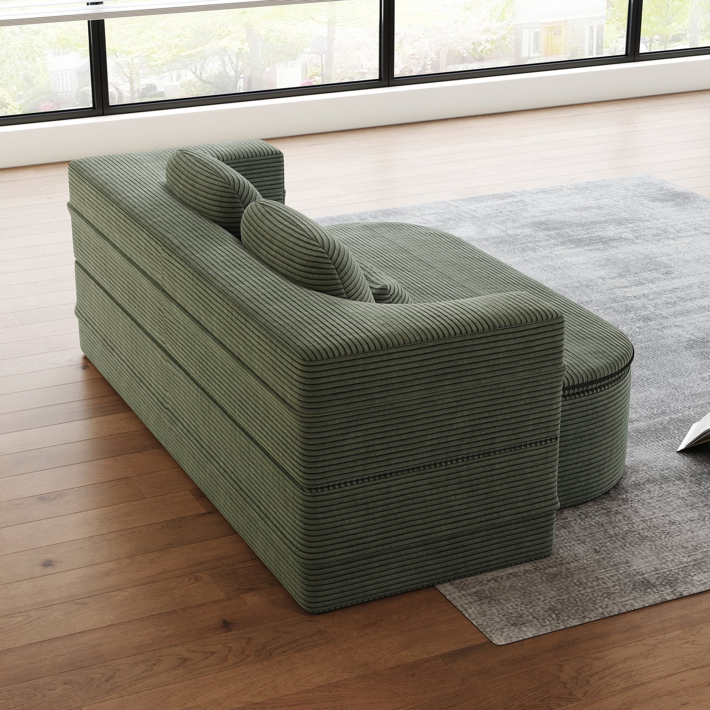 Corduroy Compression Sofa — 3-Seat, 75"W — Green