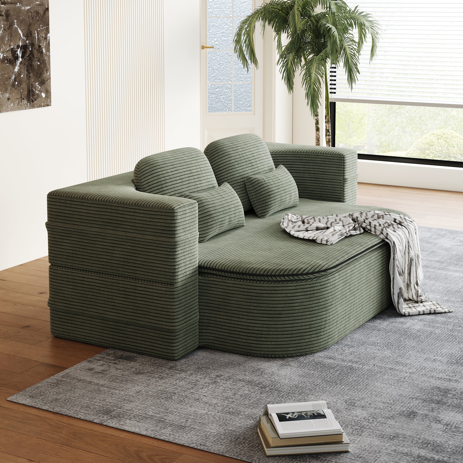Corduroy Compression Sofa — 3-Seat, 75"W — Green