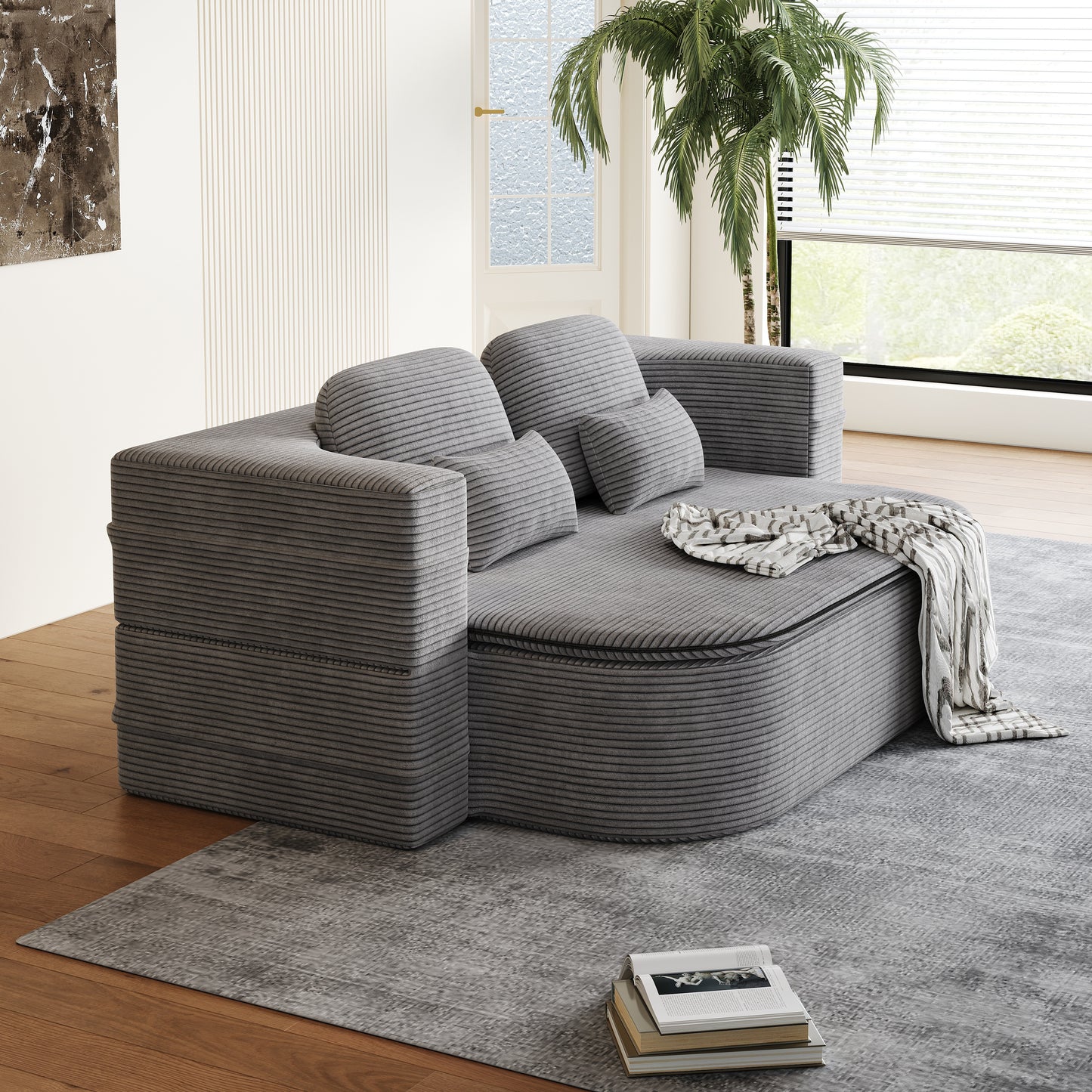 Corduroy Compression Sofa — 3-Seat, 75"W — Grey