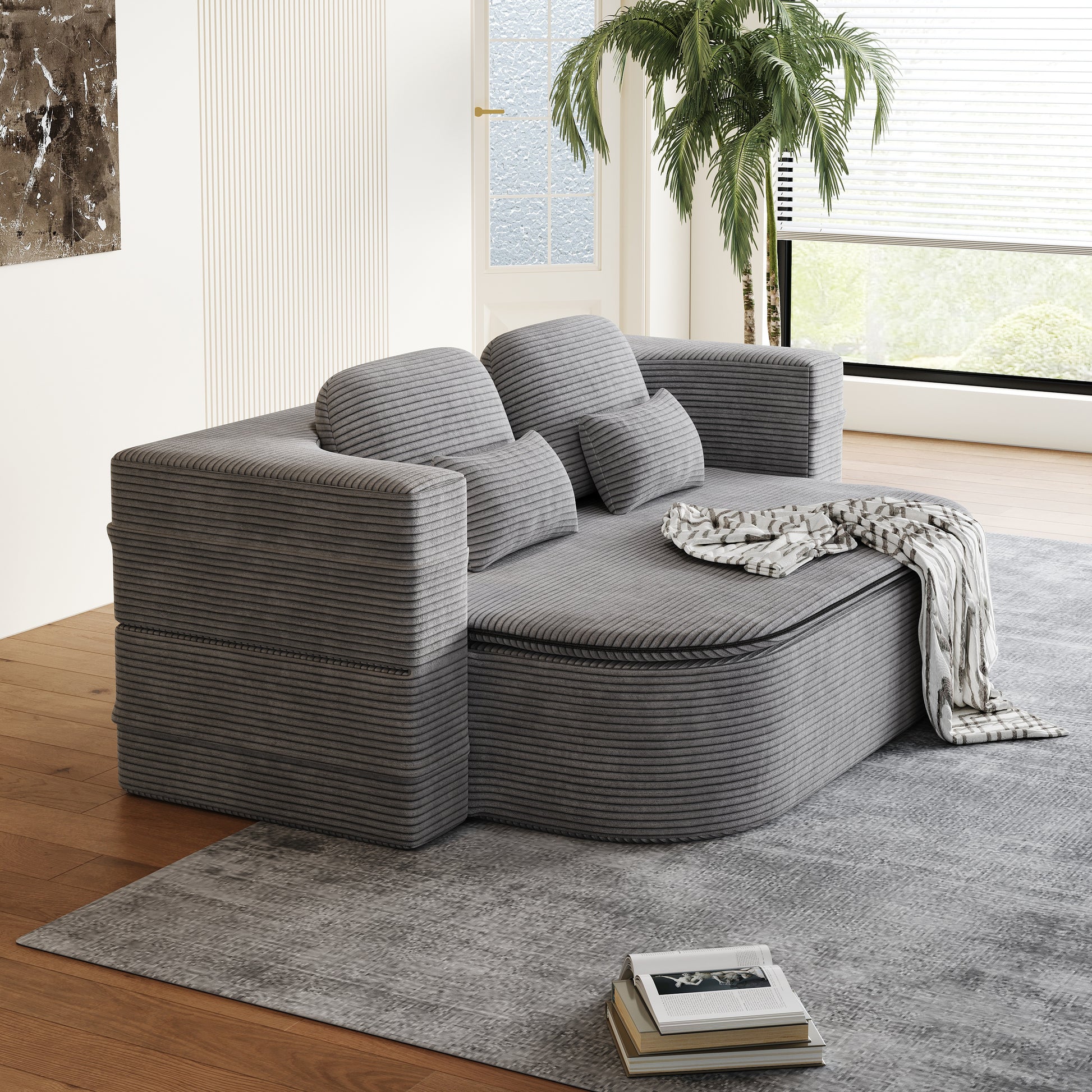 Corduroy Compression Sofa — 3-Seat, 75"W — Grey