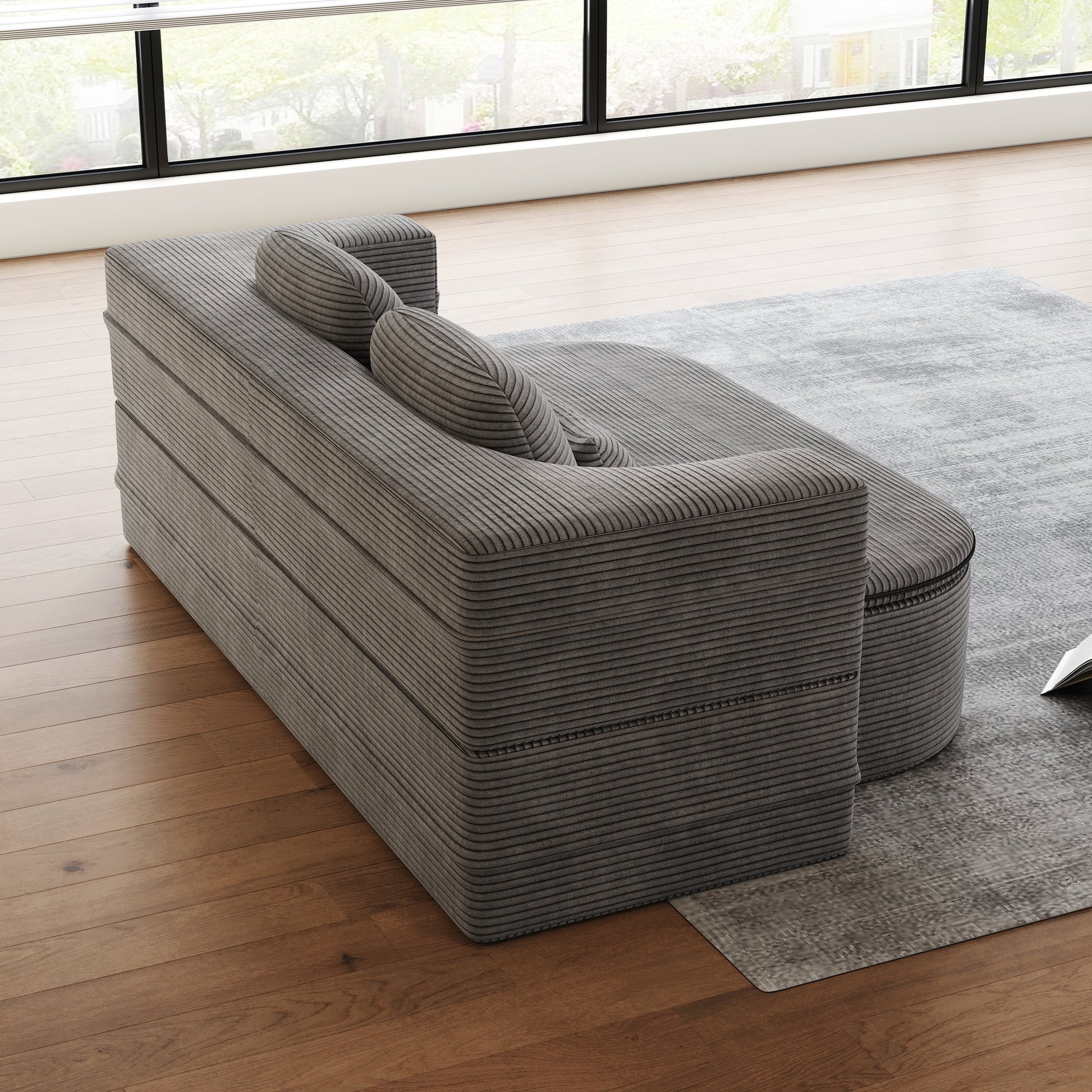 Corduroy Compression Sofa — 3-Seat, 75"W — Grey