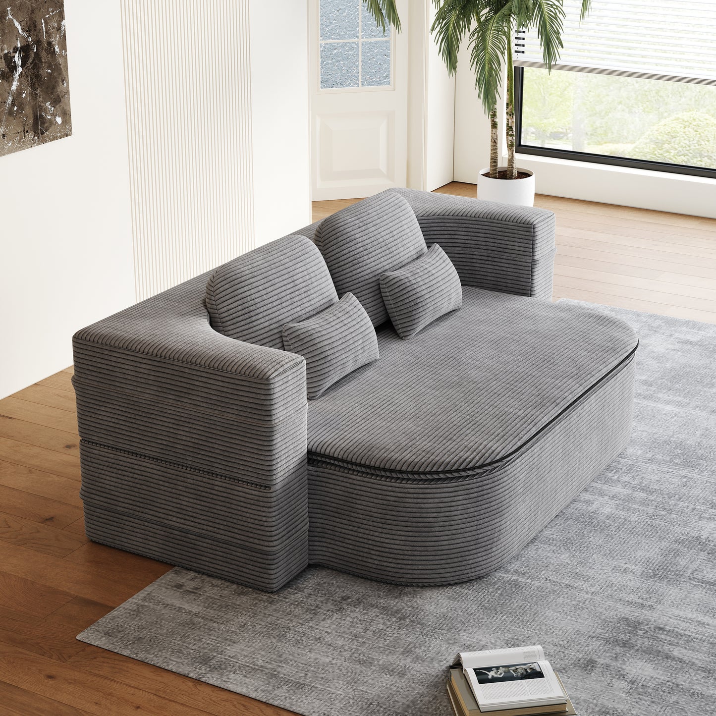 Corduroy Compression Sofa — 3-Seat, 75"W — Grey