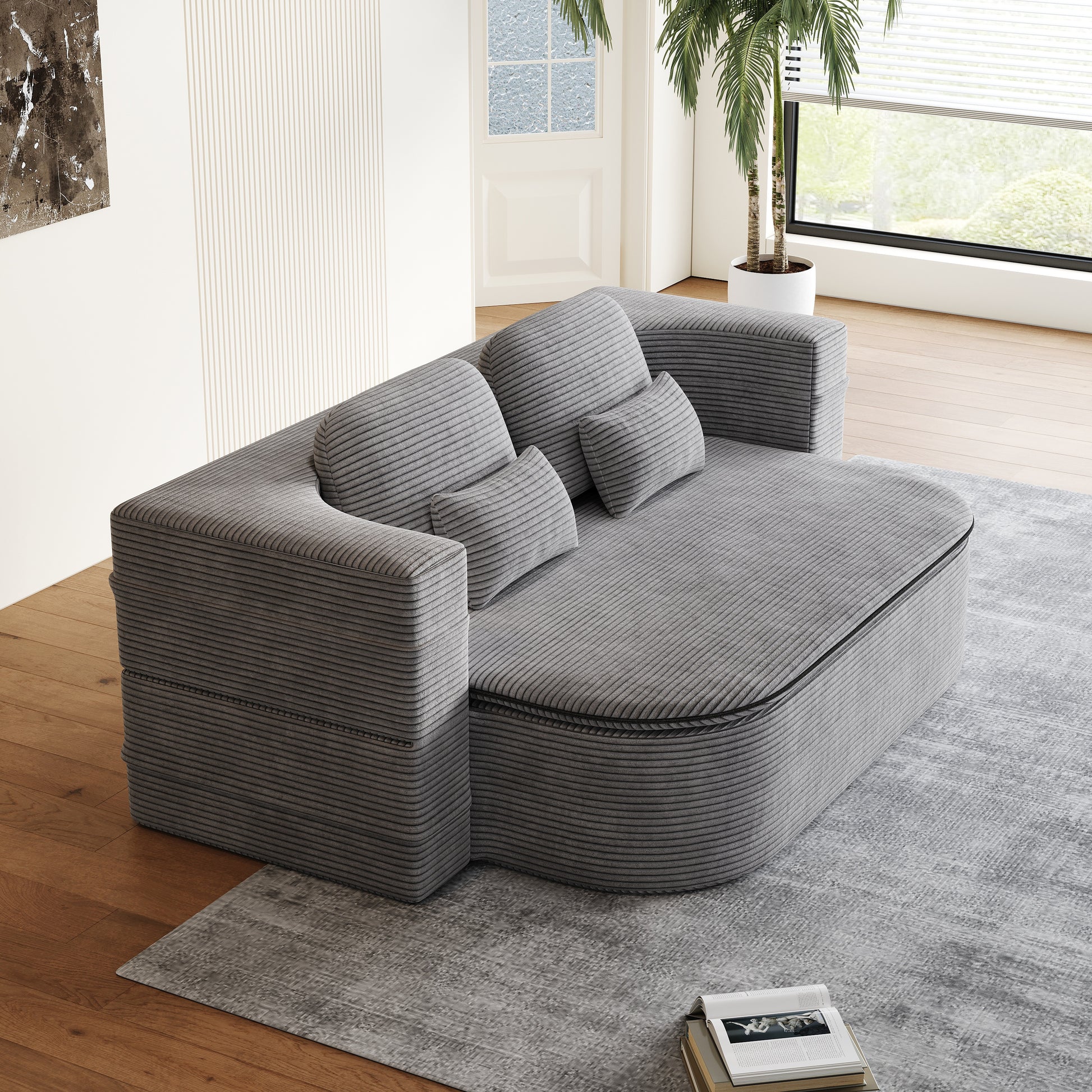 Corduroy Compression Sofa — 3-Seat, 75"W — Grey