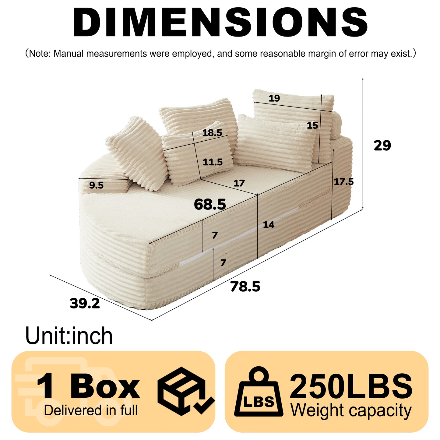 Corduroy Compression Sofa — 1-Seat — Beige