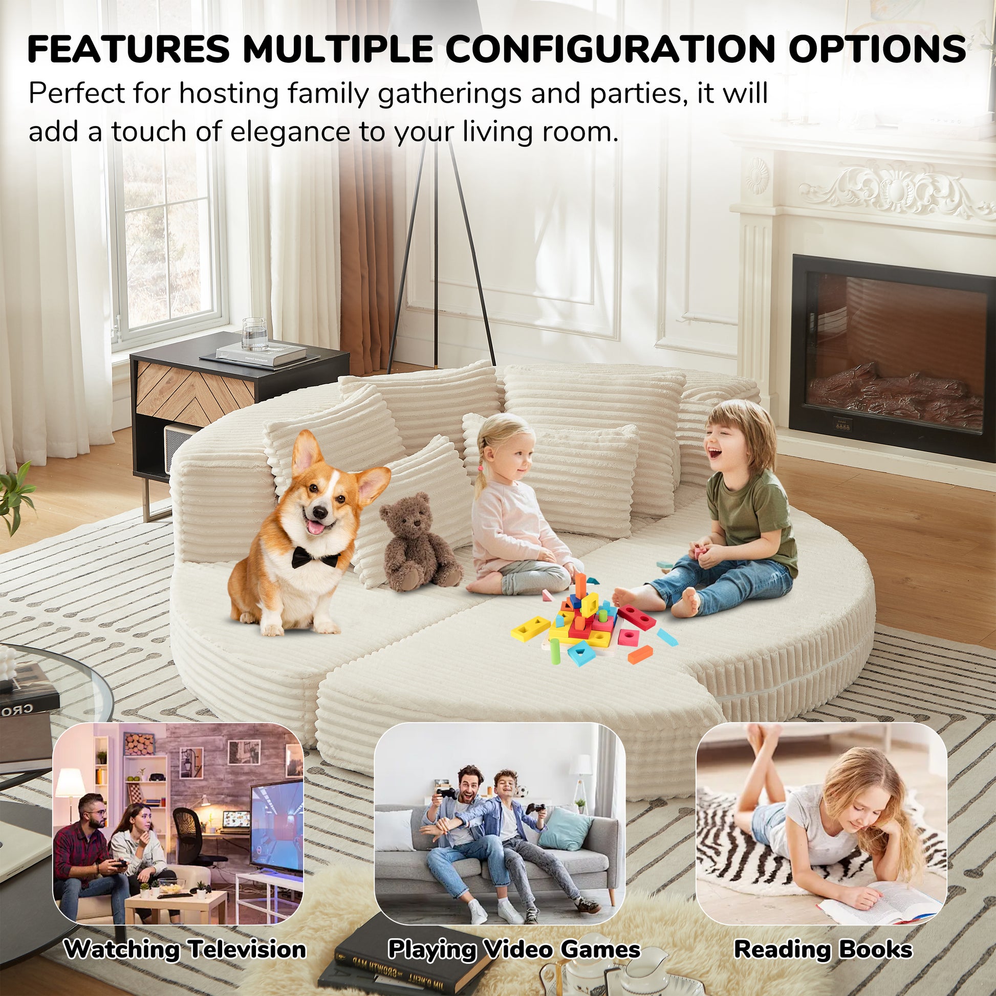 Corduroy Compression Sofa — 1-Seat — Beige
