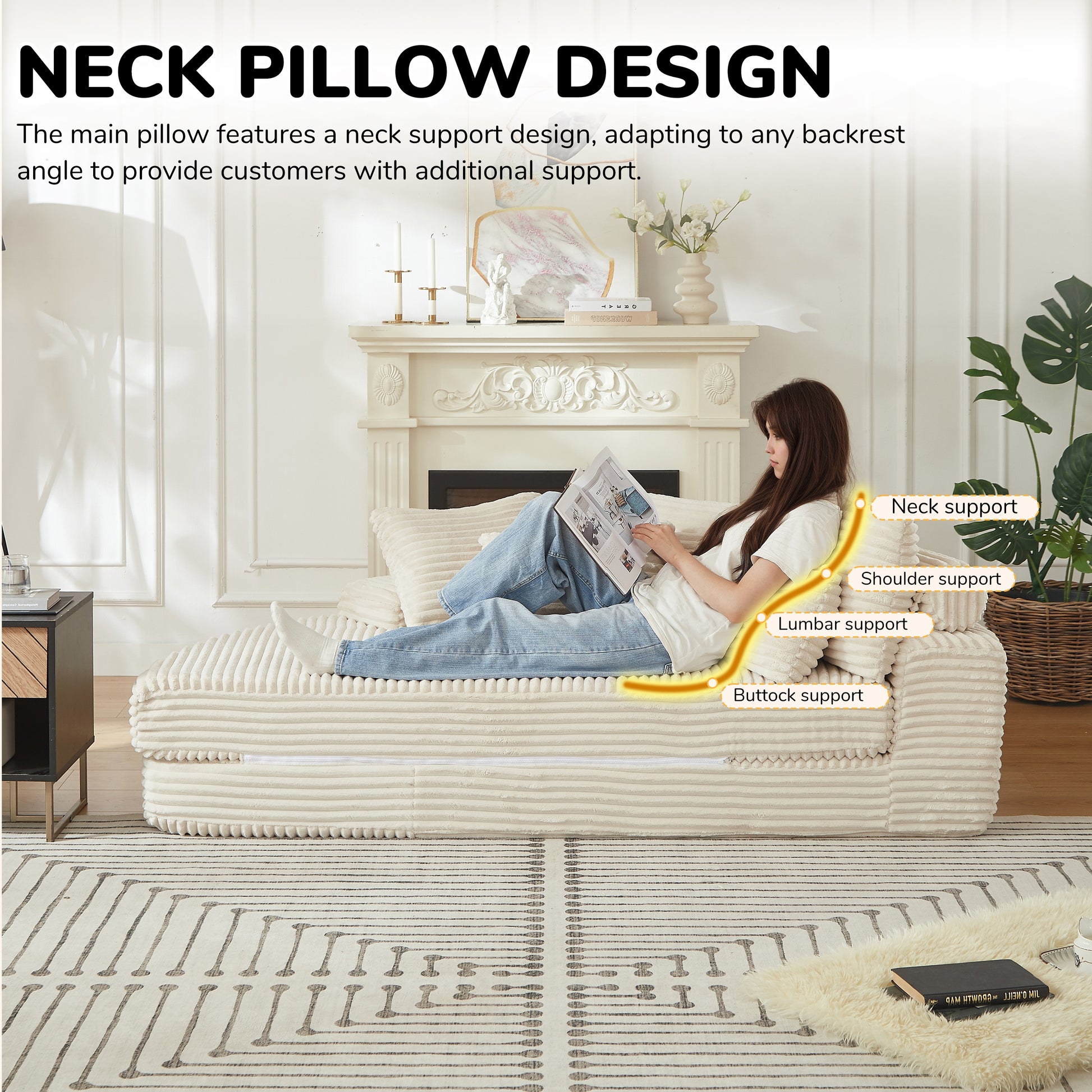 Corduroy Compression Sofa — 1-Seat — Beige