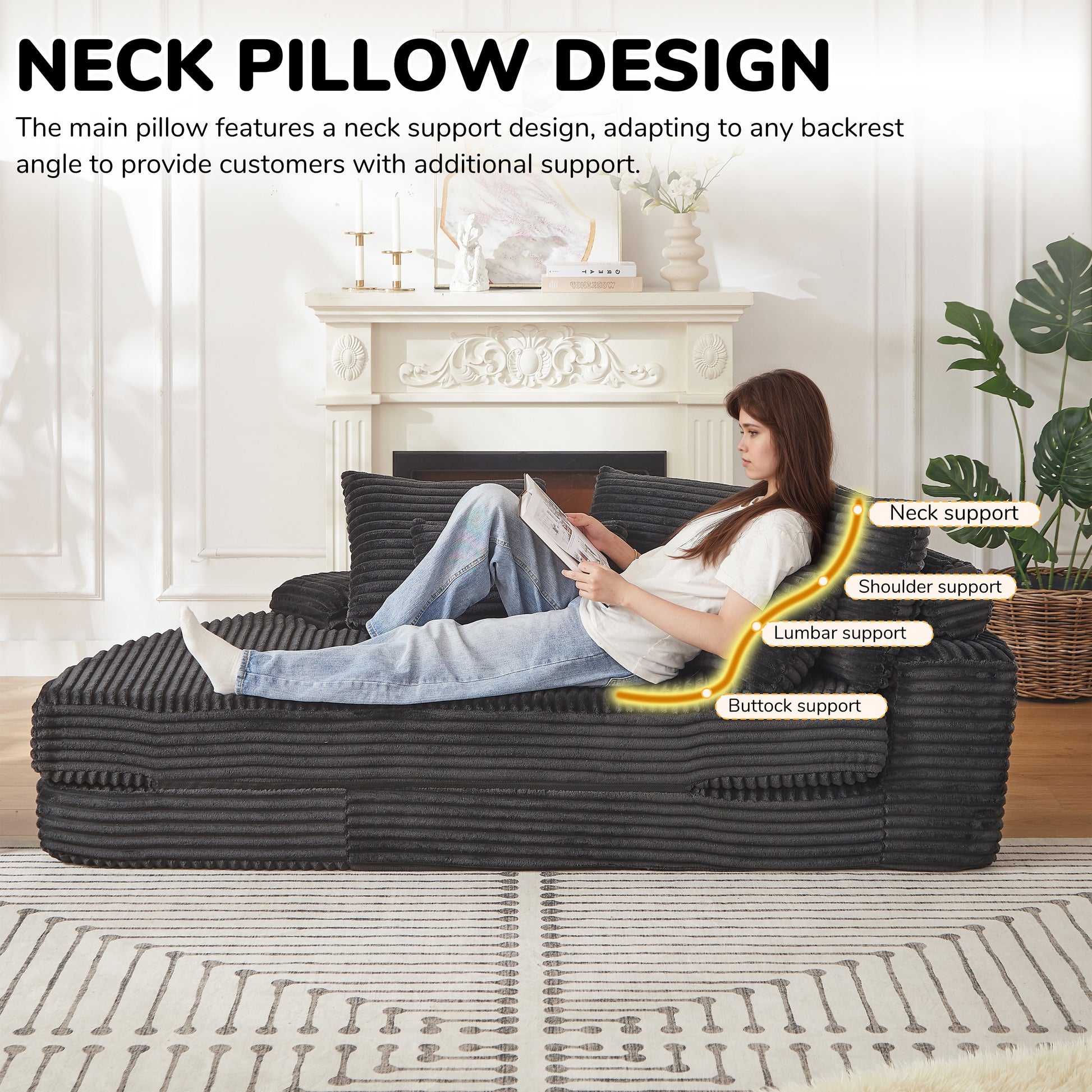 Corduroy Compression Sofa — 1-Seat — Black