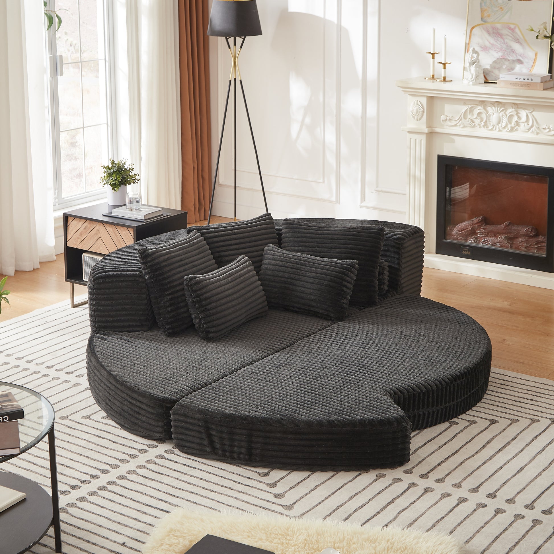 Corduroy Compression Sofa — 1-Seat — Black