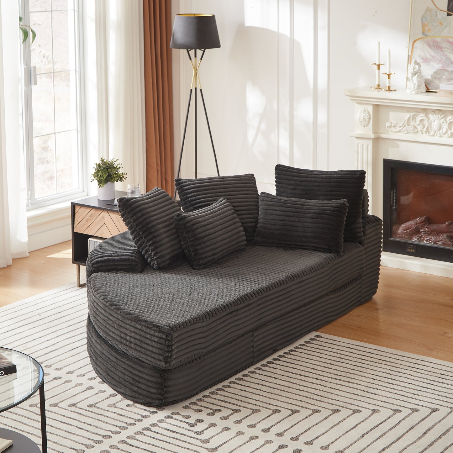 Corduroy Compression Sofa — 1-Seat — Black