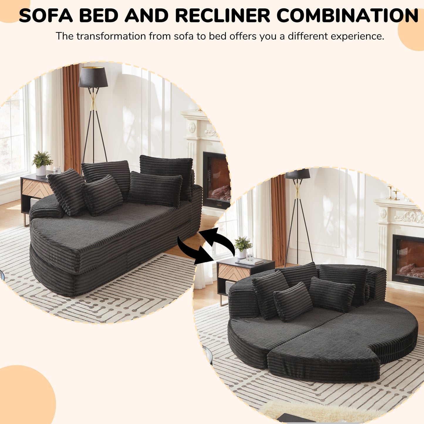 Corduroy Compression Sofa — 1-Seat — Black