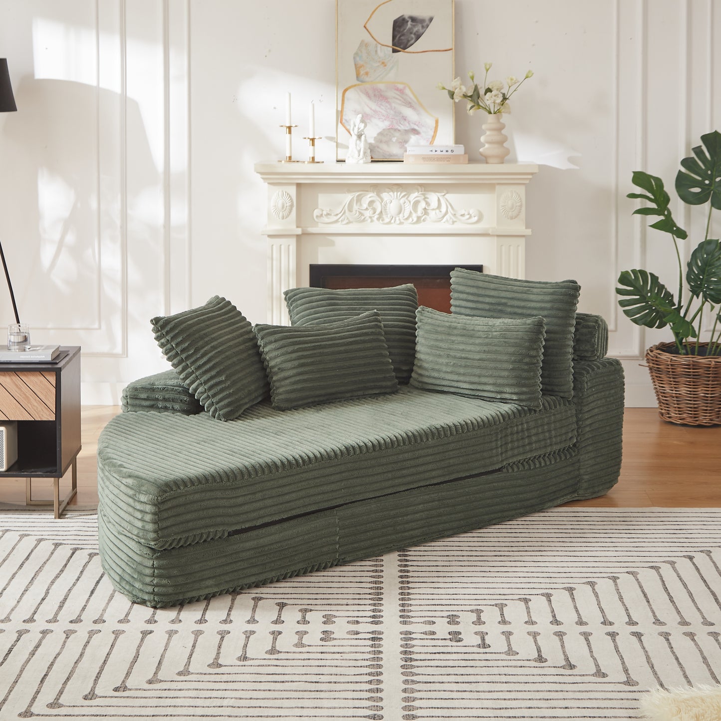 Corduroy Compression Sofa — 1-Seat — Green